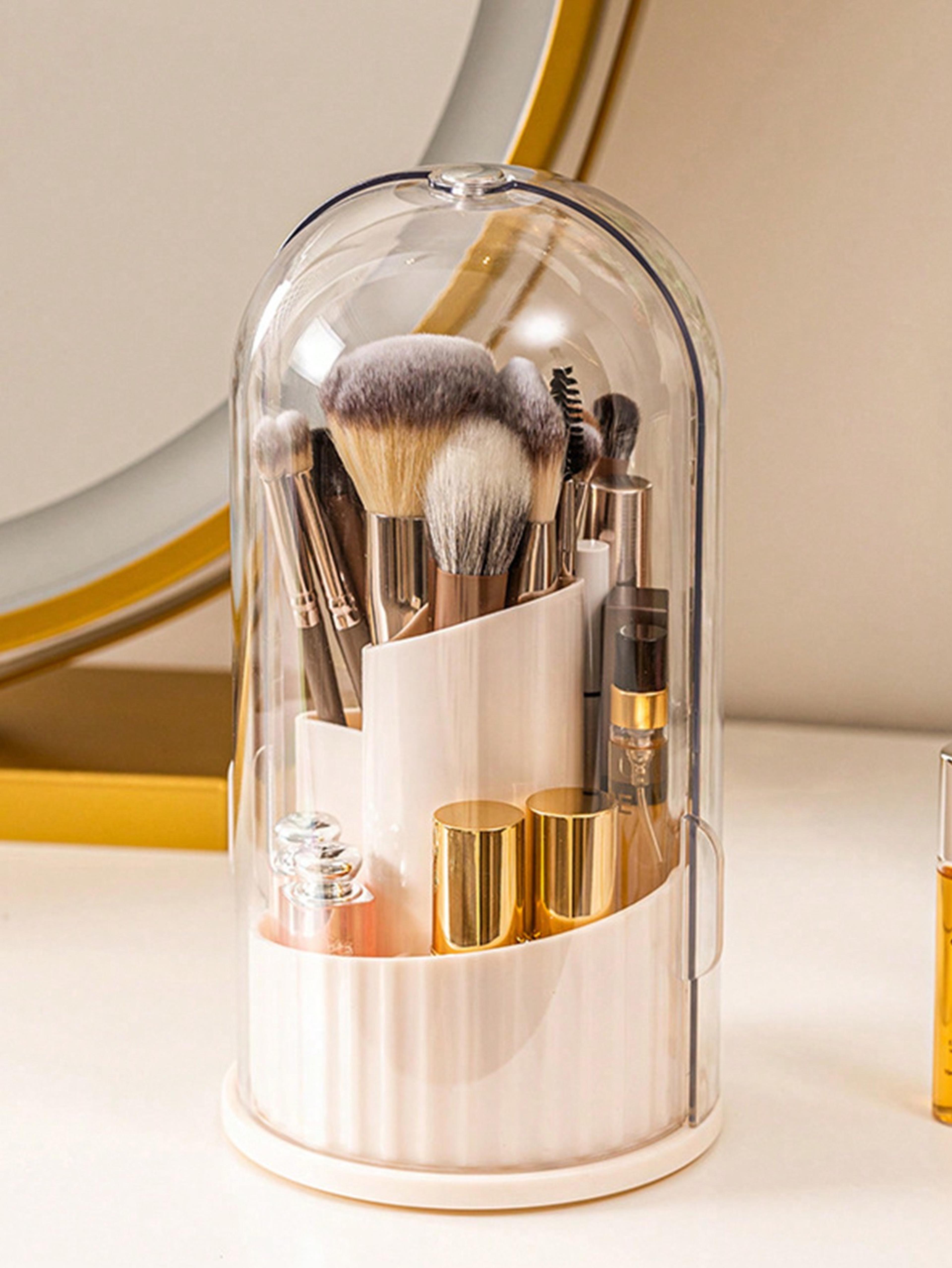 large capacity rotating makeup organizer dustproof makeup brush holder desktop pen holder