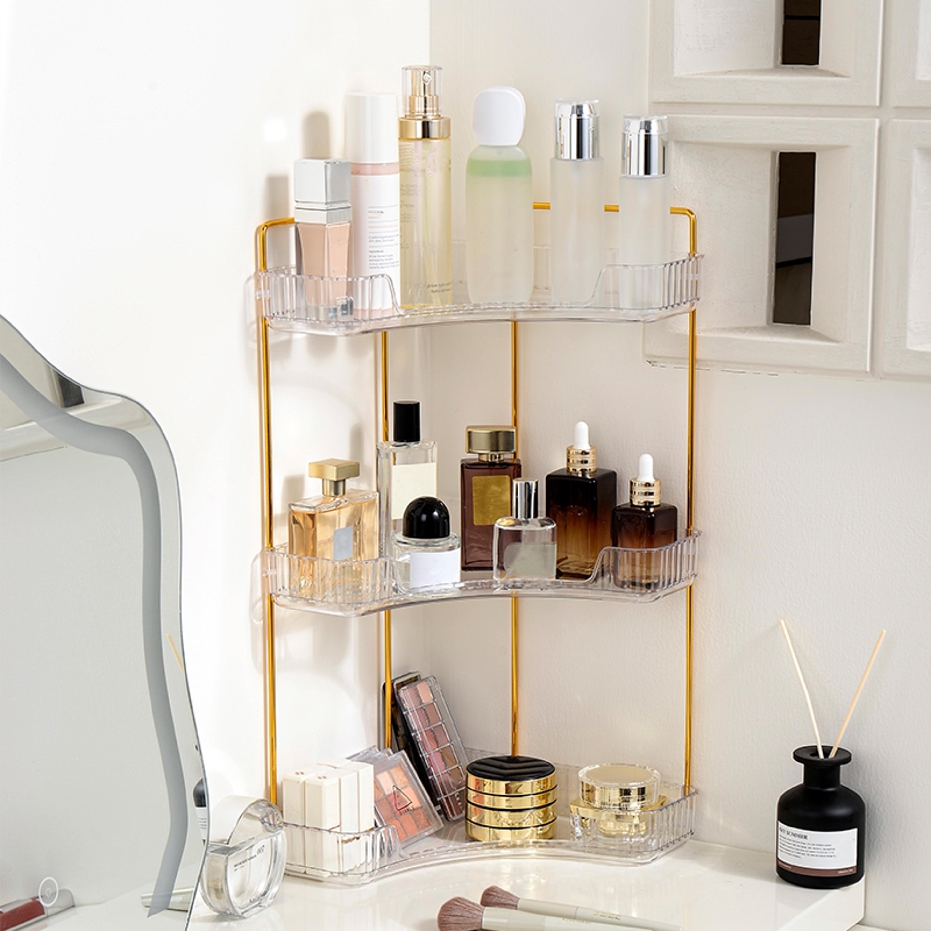 3 tier corner storage rack bathroom cosmetic and desk organizer