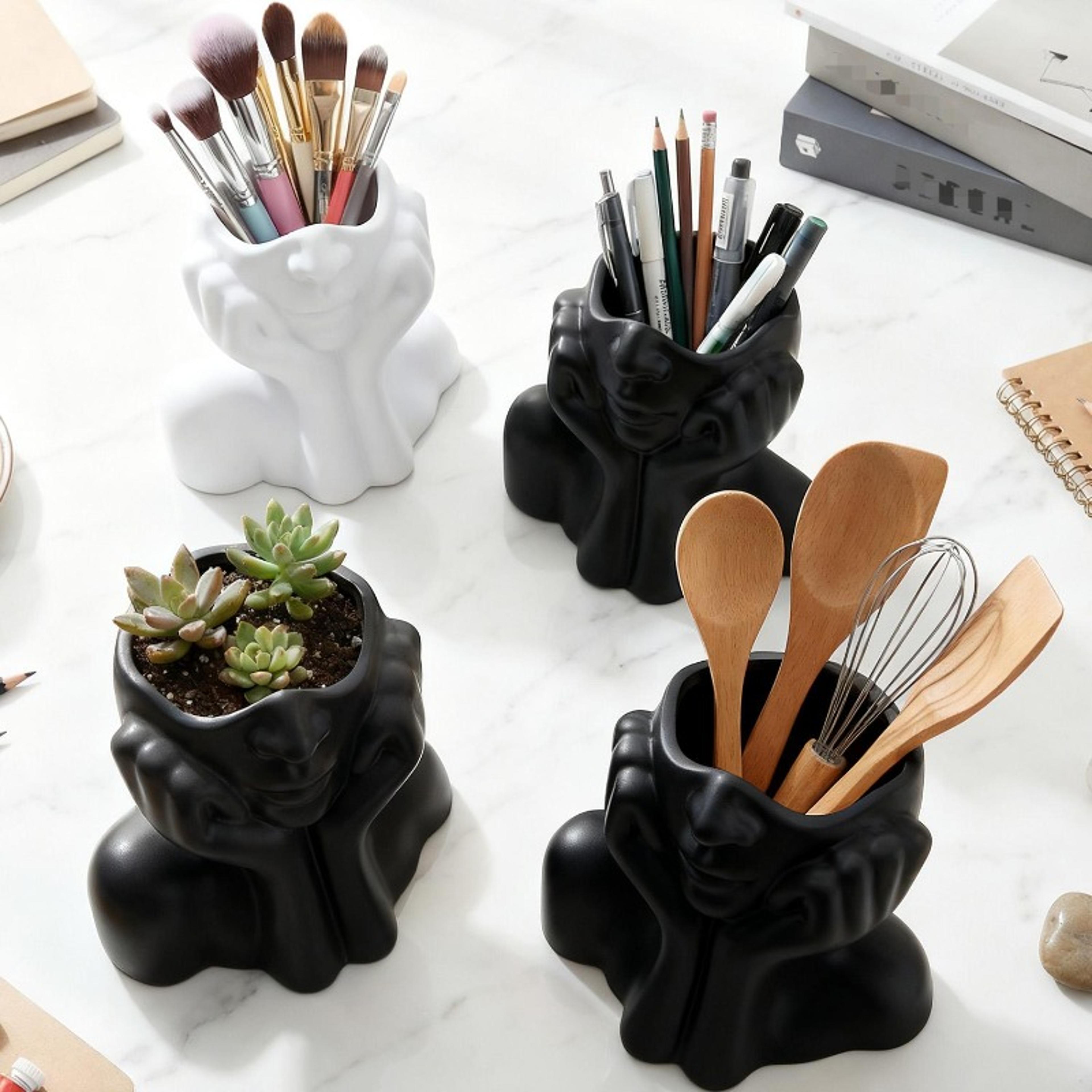face statue makeup brush holder desk organizer and creative pen holder