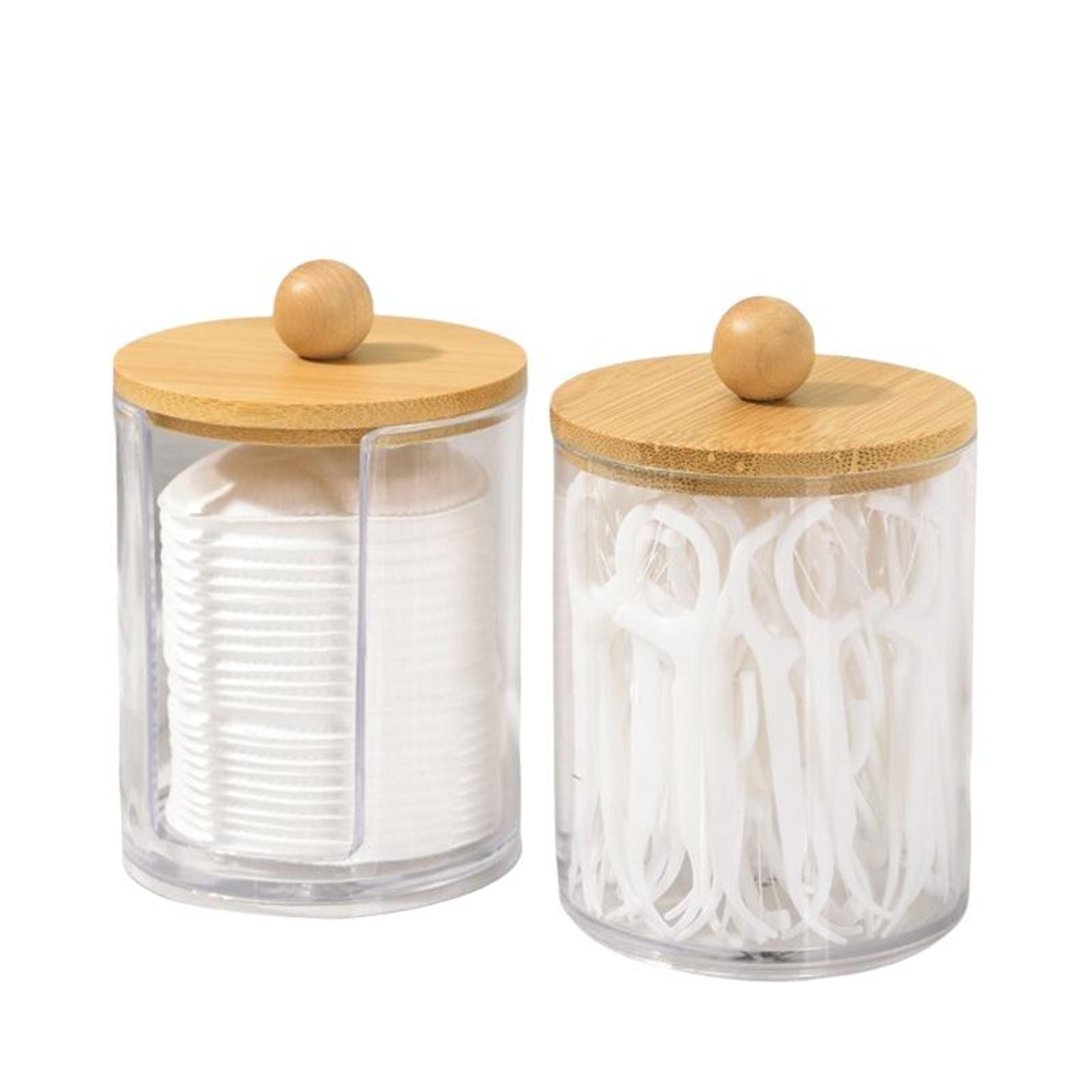 clear cotton swab organizer with bamboo lid q tip holder for bathroom vanity