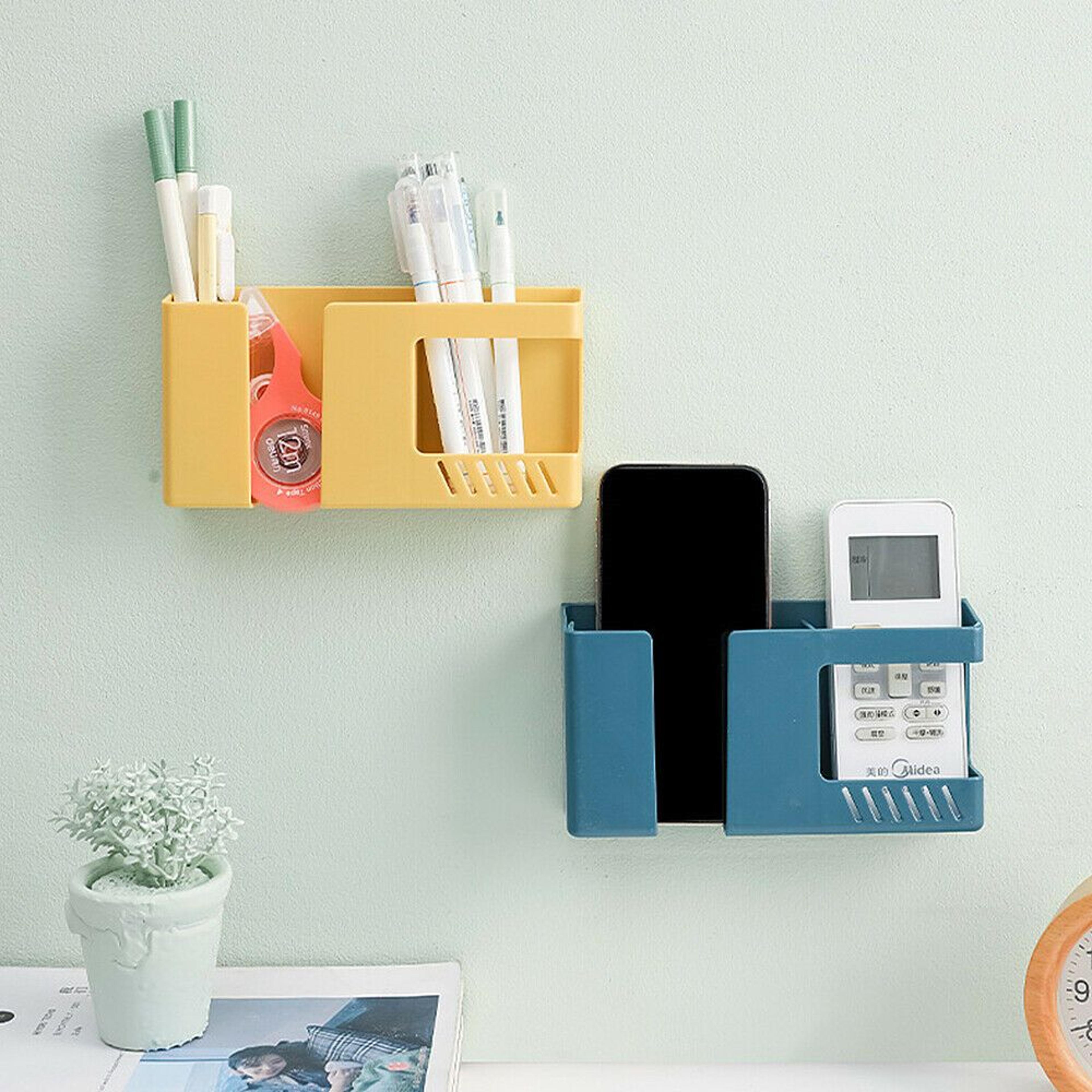 wall mounted storage box remote control holder mobile phone charging stand organizer