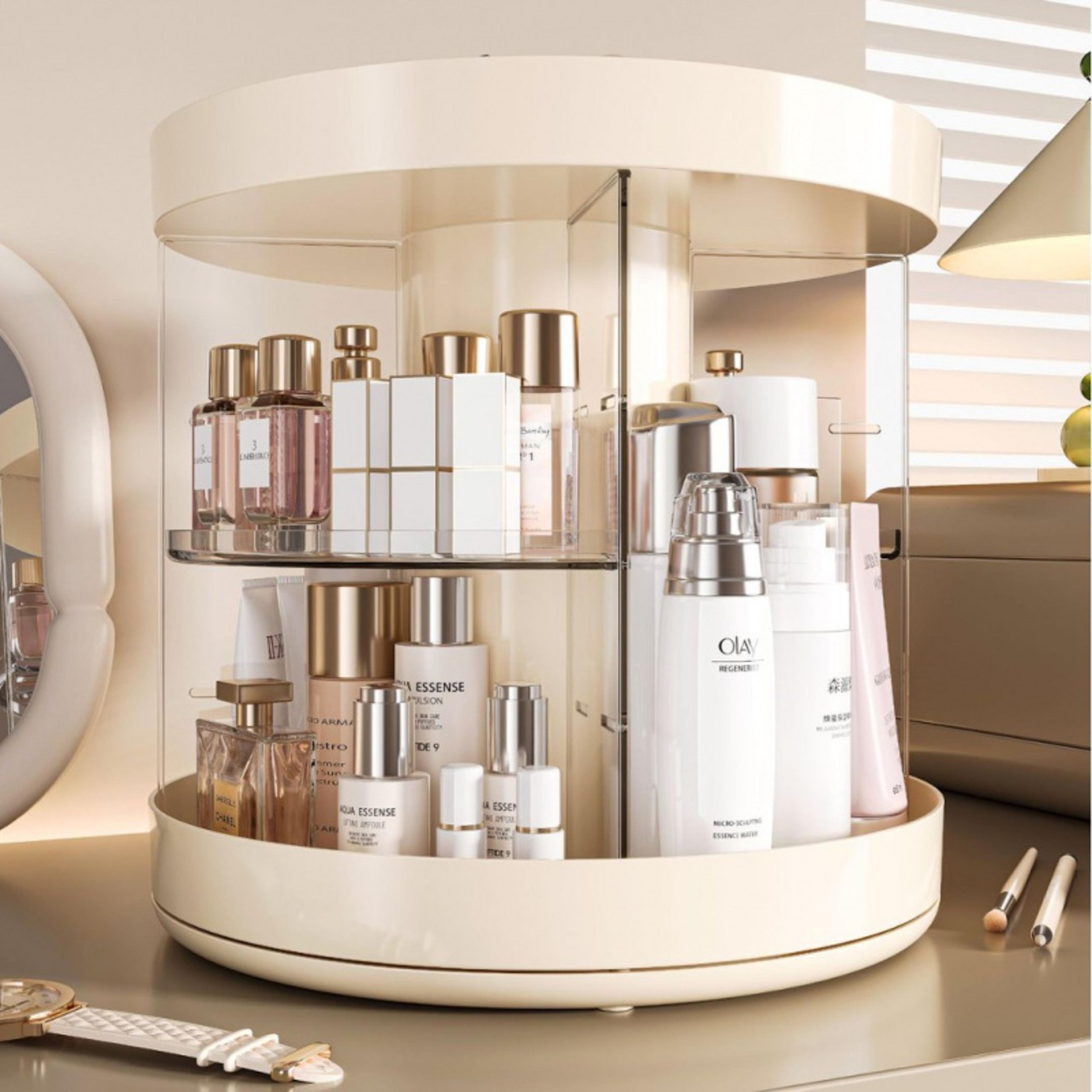 360° rotating makeup organizer acrylic cosmetic vanity storage rack