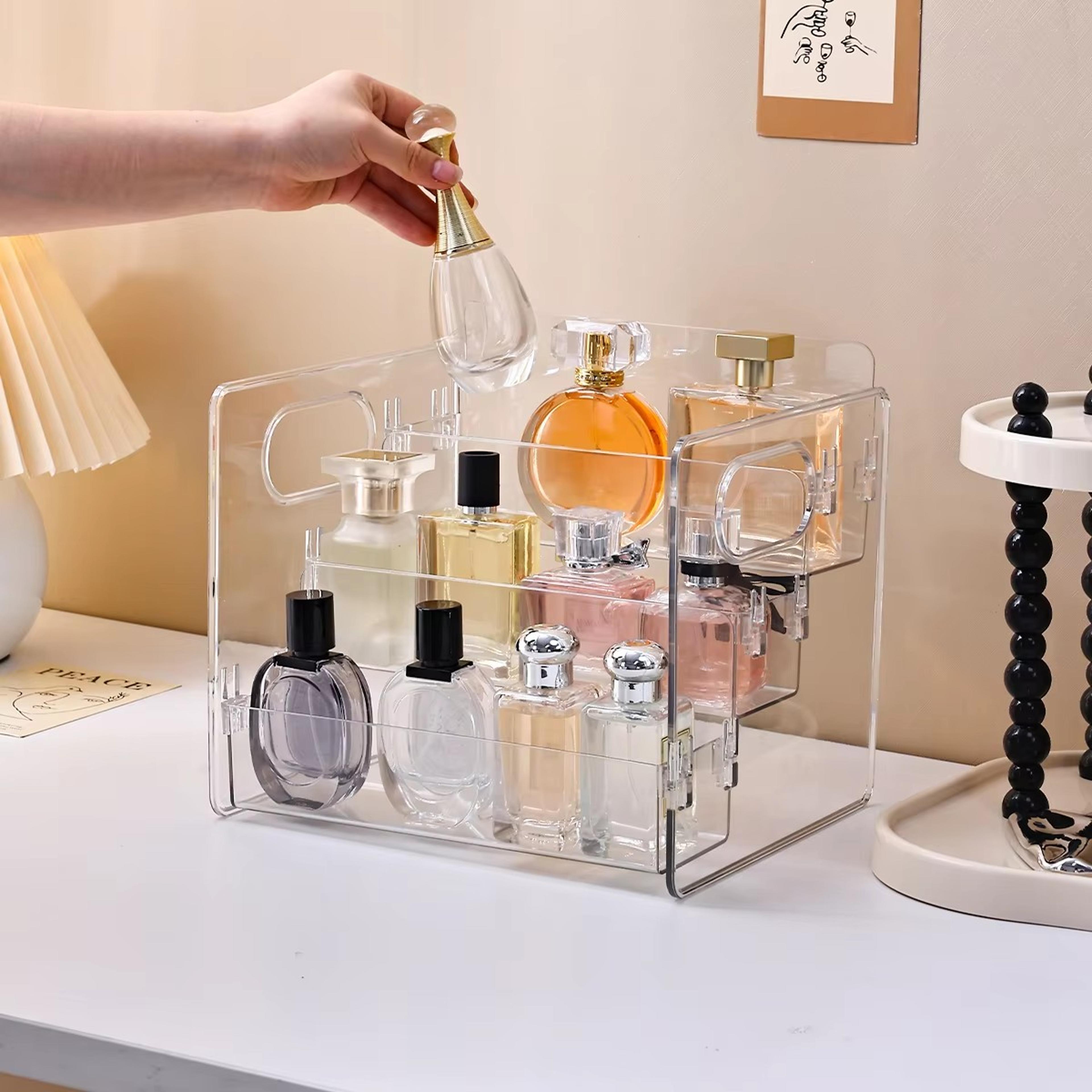 3 tier acrylic perfume organizer clear vanity display shelf for cosmetics