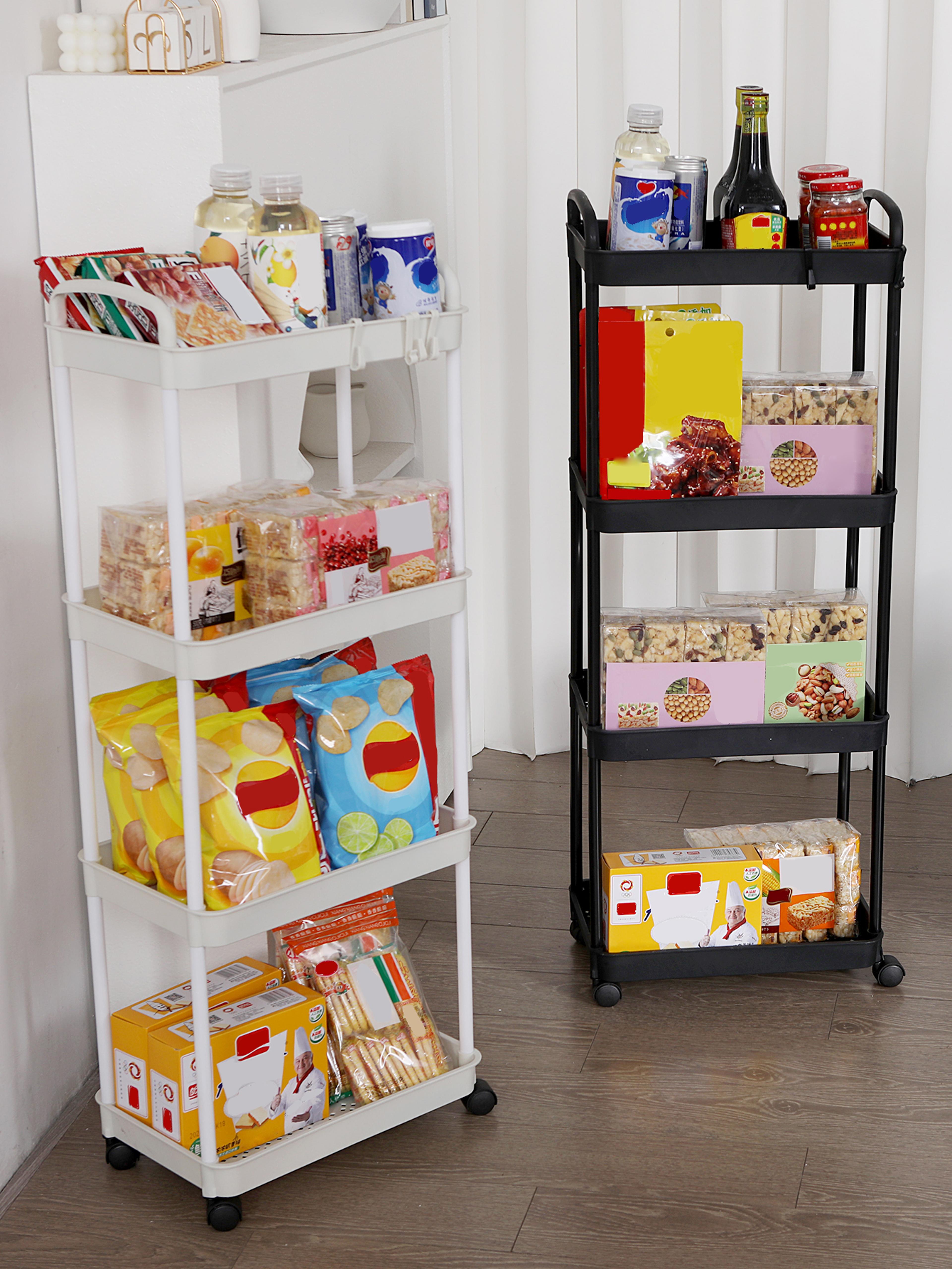 3 or 4 tier rolling storage cart with lockable wheels and spacious shelves