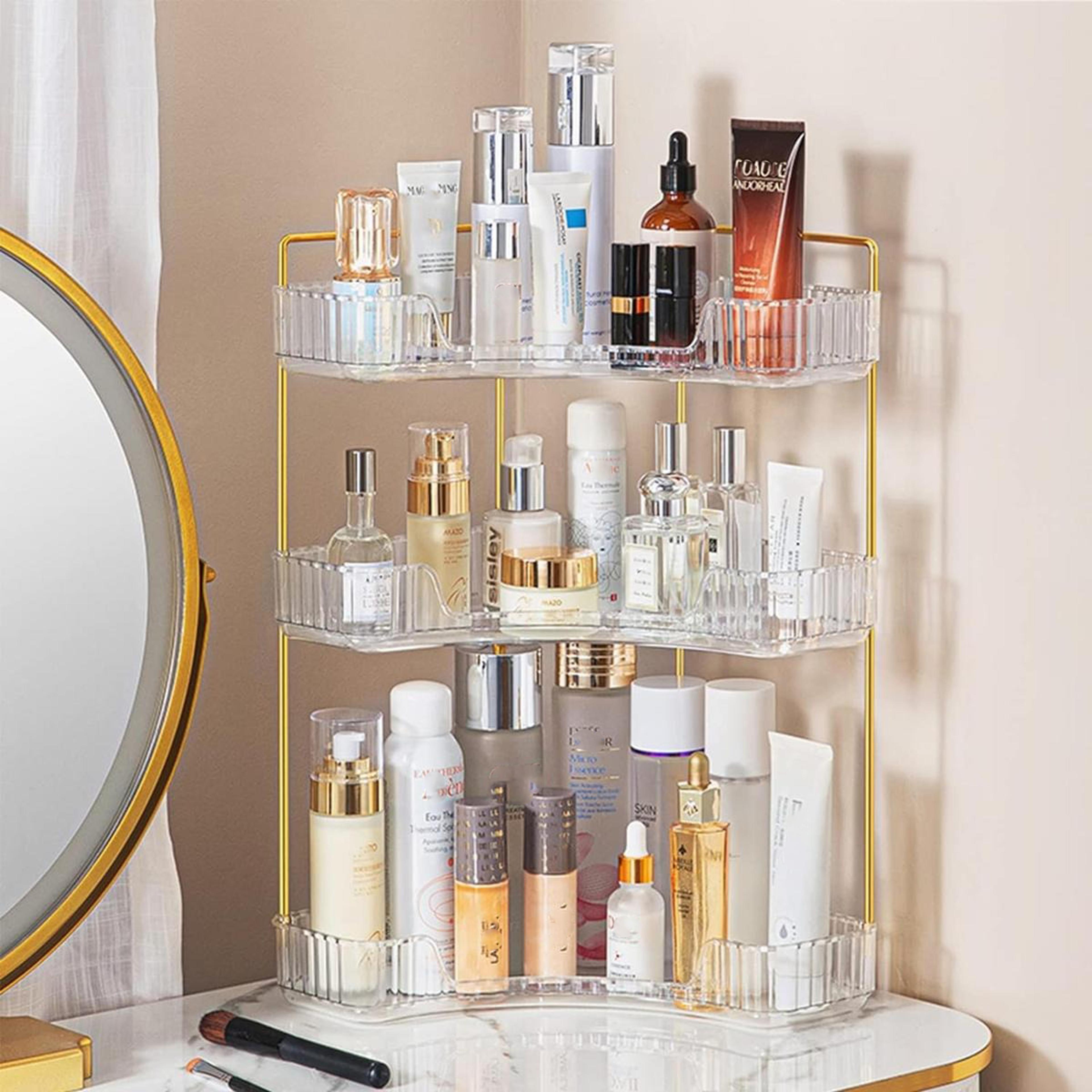 corner bathroom counter organizer vanity makeup and perfume shelf