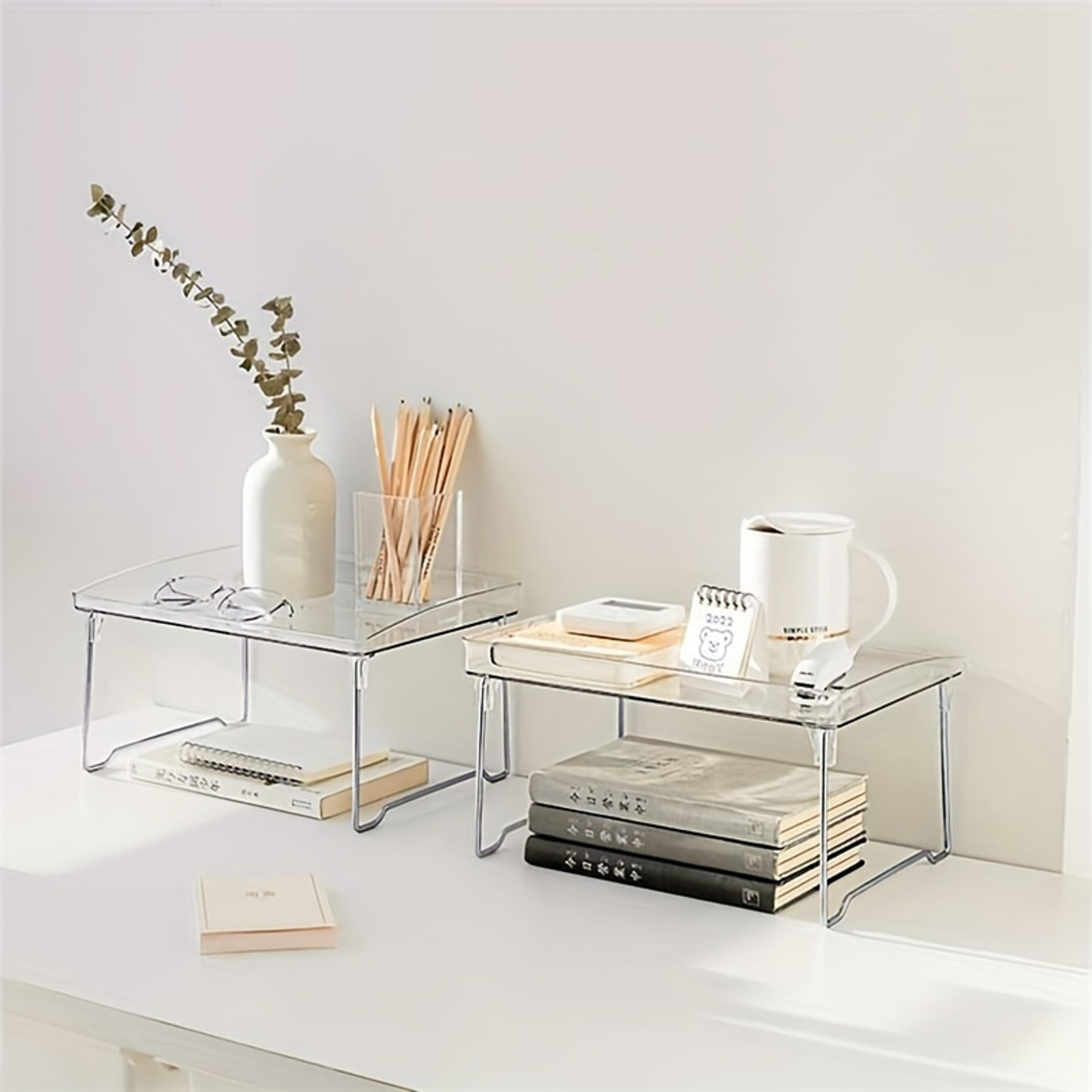 clear acrylic desktop organizer foldable stackable storage rack
