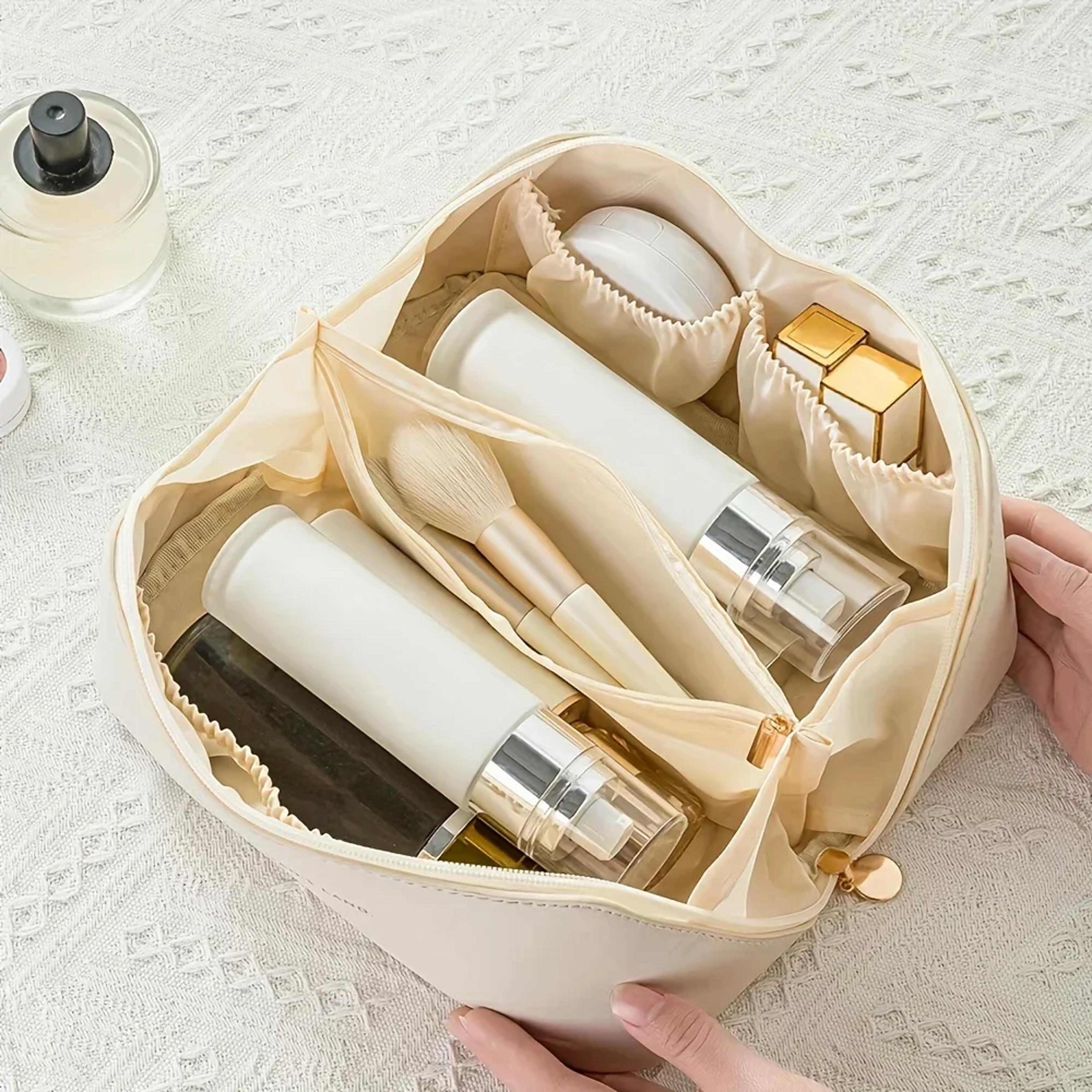large capacity travel makeup bag waterproof pu leather cosmetic organizer.