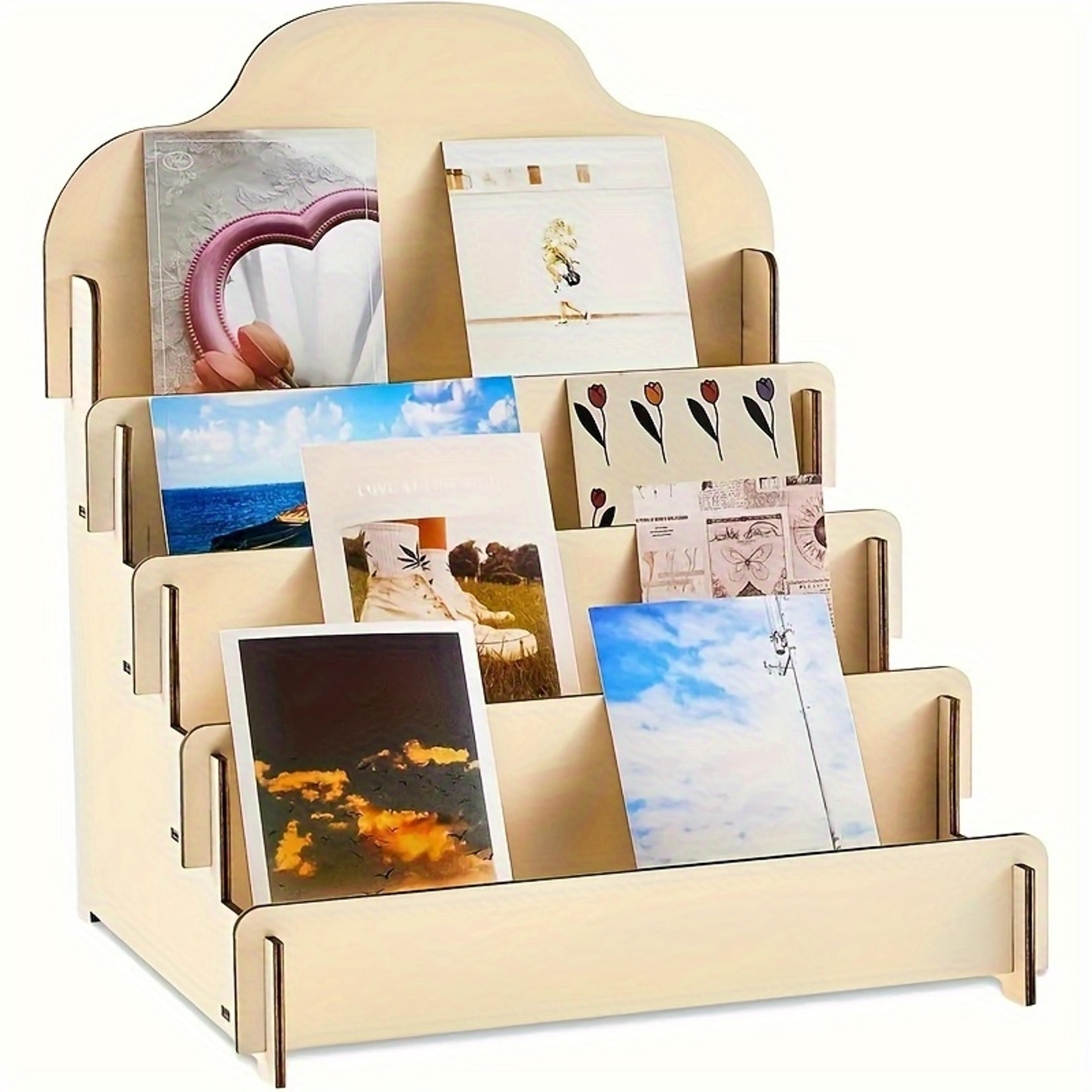 4 tier wooden greeting card display stand and postcard organizer