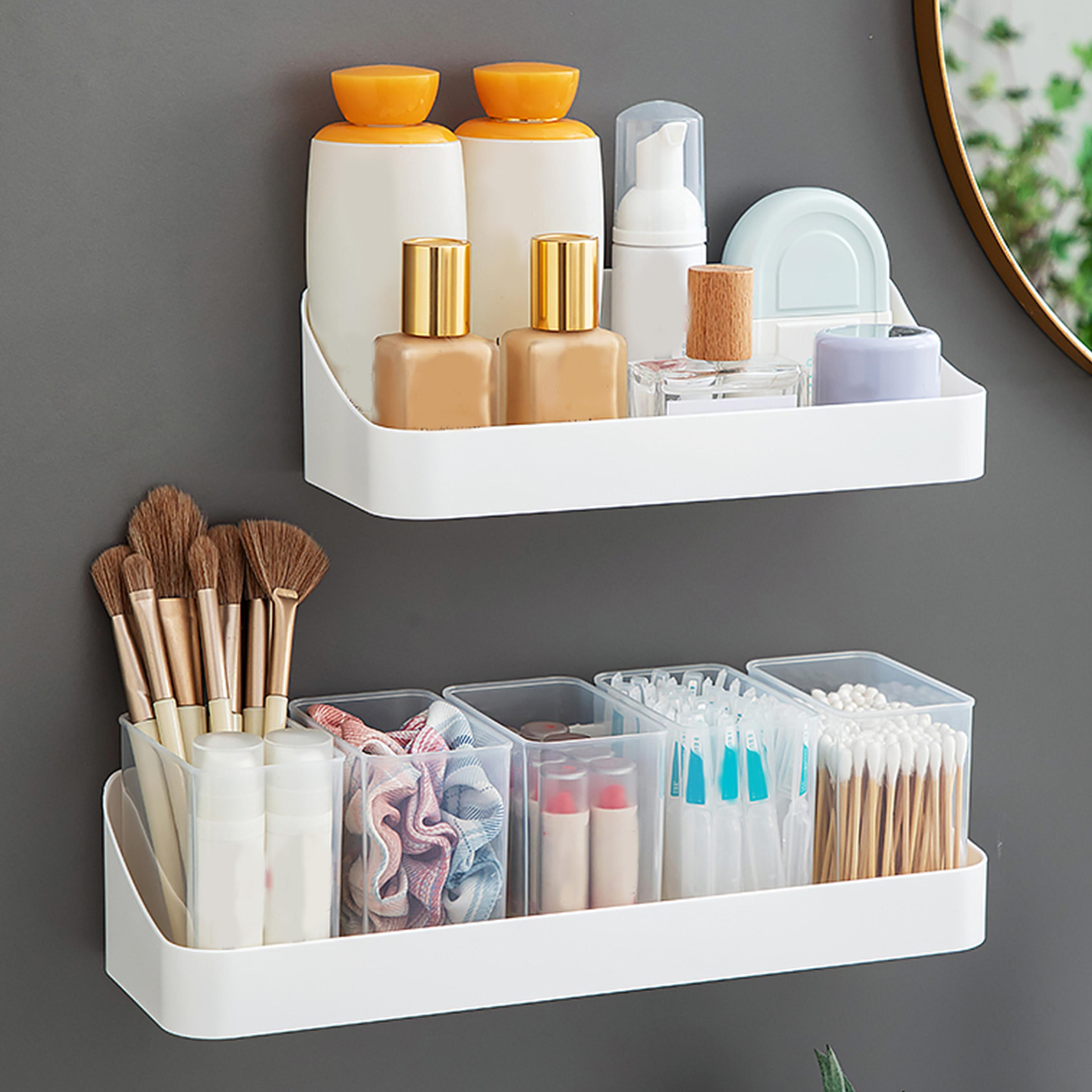 space saving wall mounted bathroom organizer no drill cosmetic storage rack