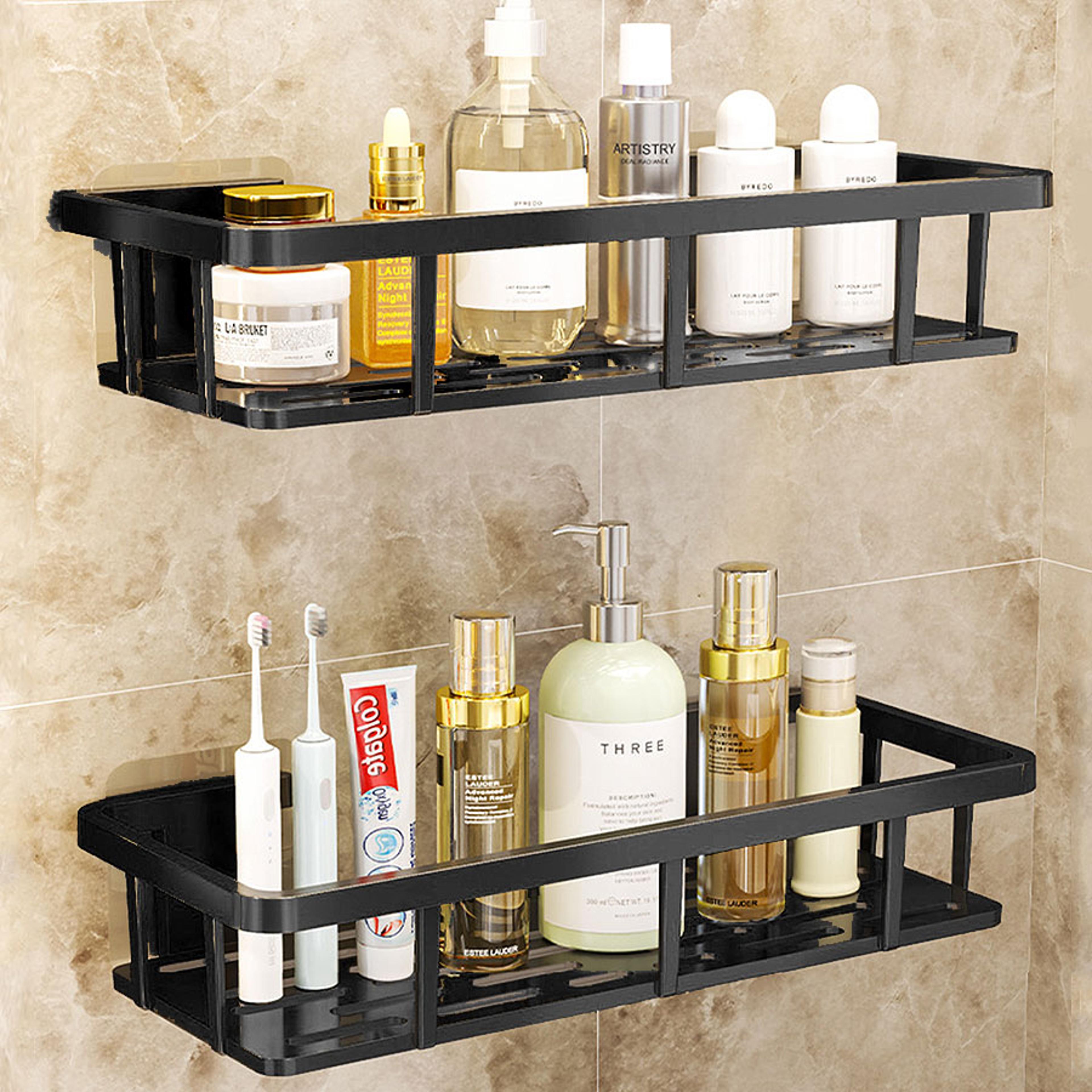 no drill aluminum shower caddy wall mounted bathroom organizer shelf