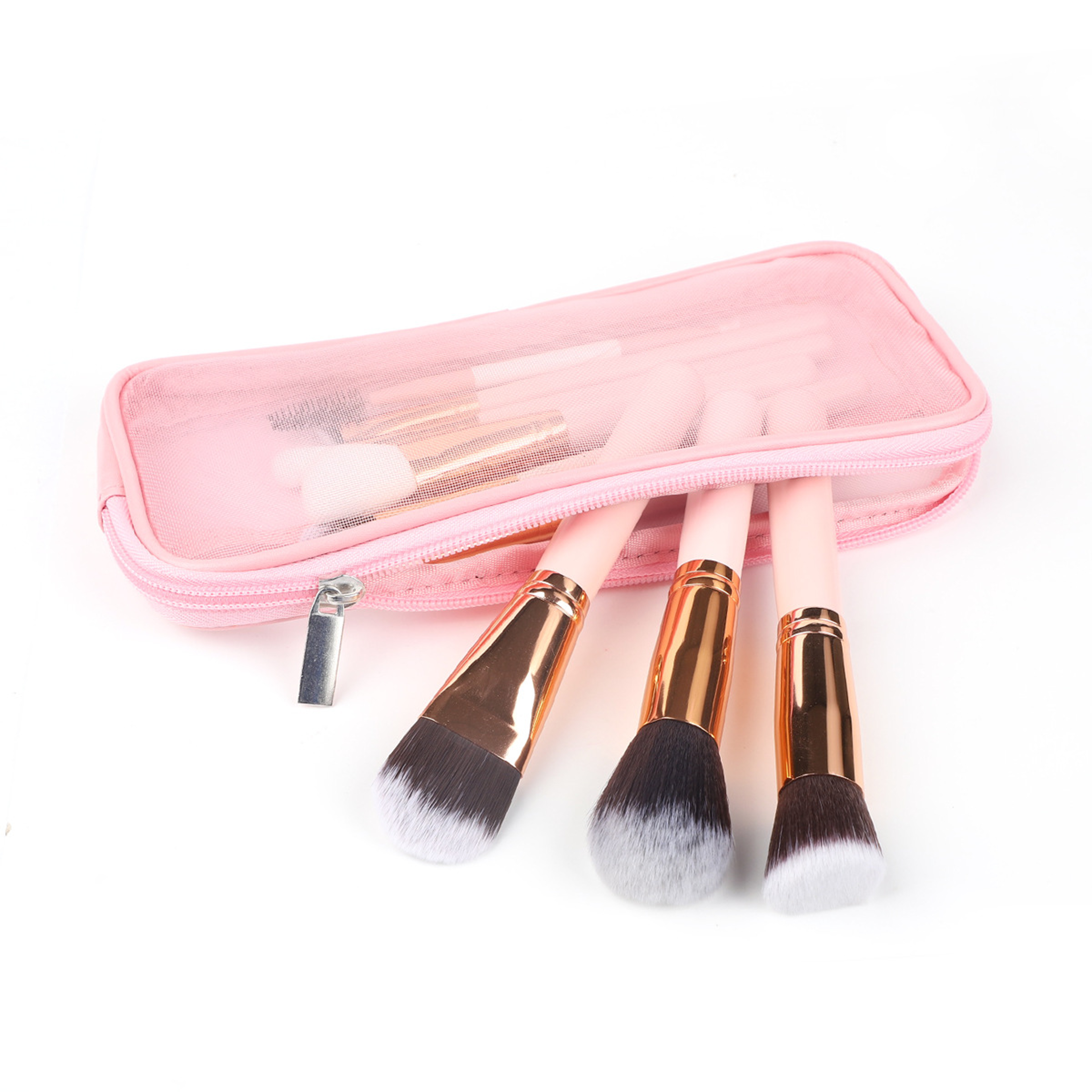 portable mesh makeup brush bag travel makeup brush organizer with zipper