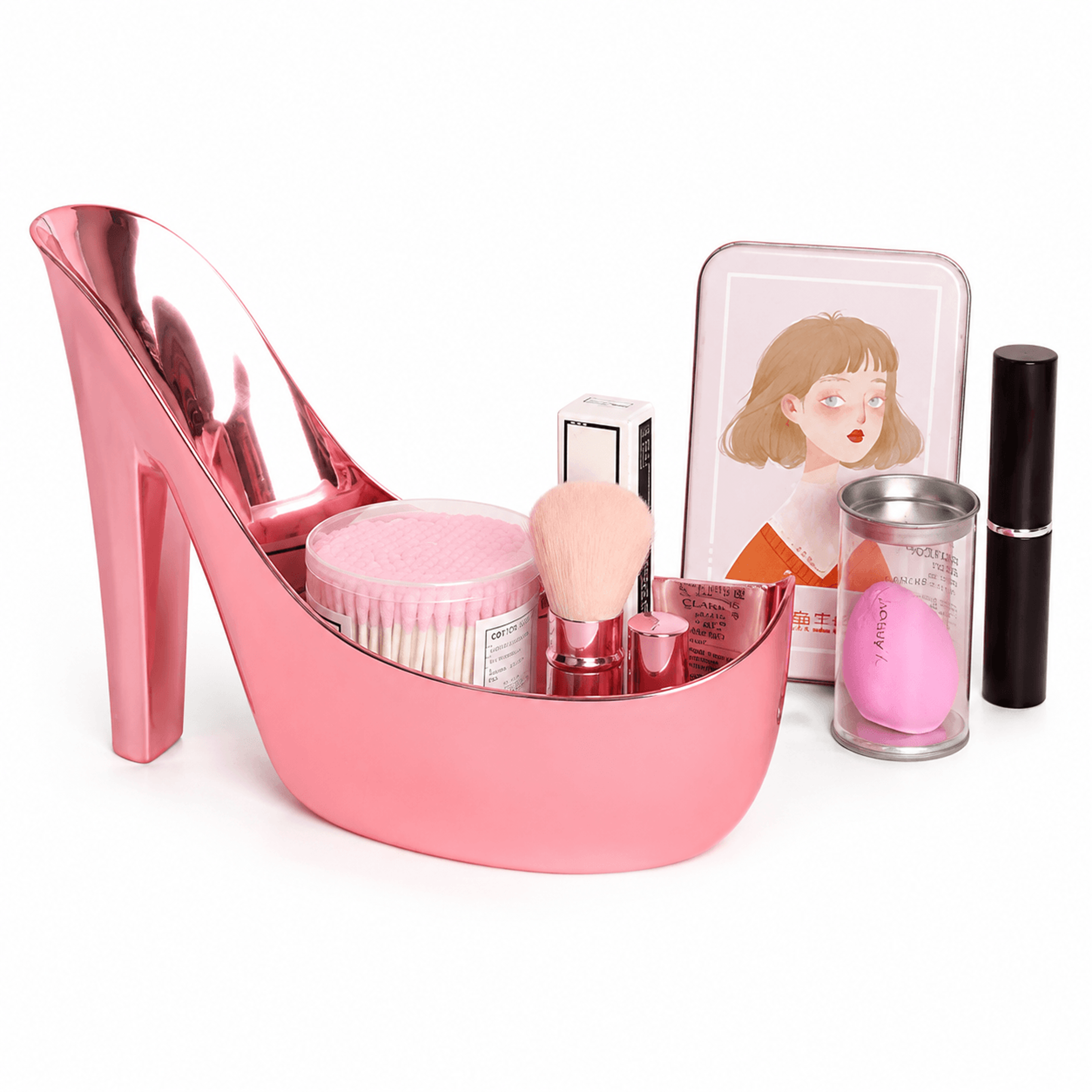 high heel makeup organizer vanity cosmetic and brush holder