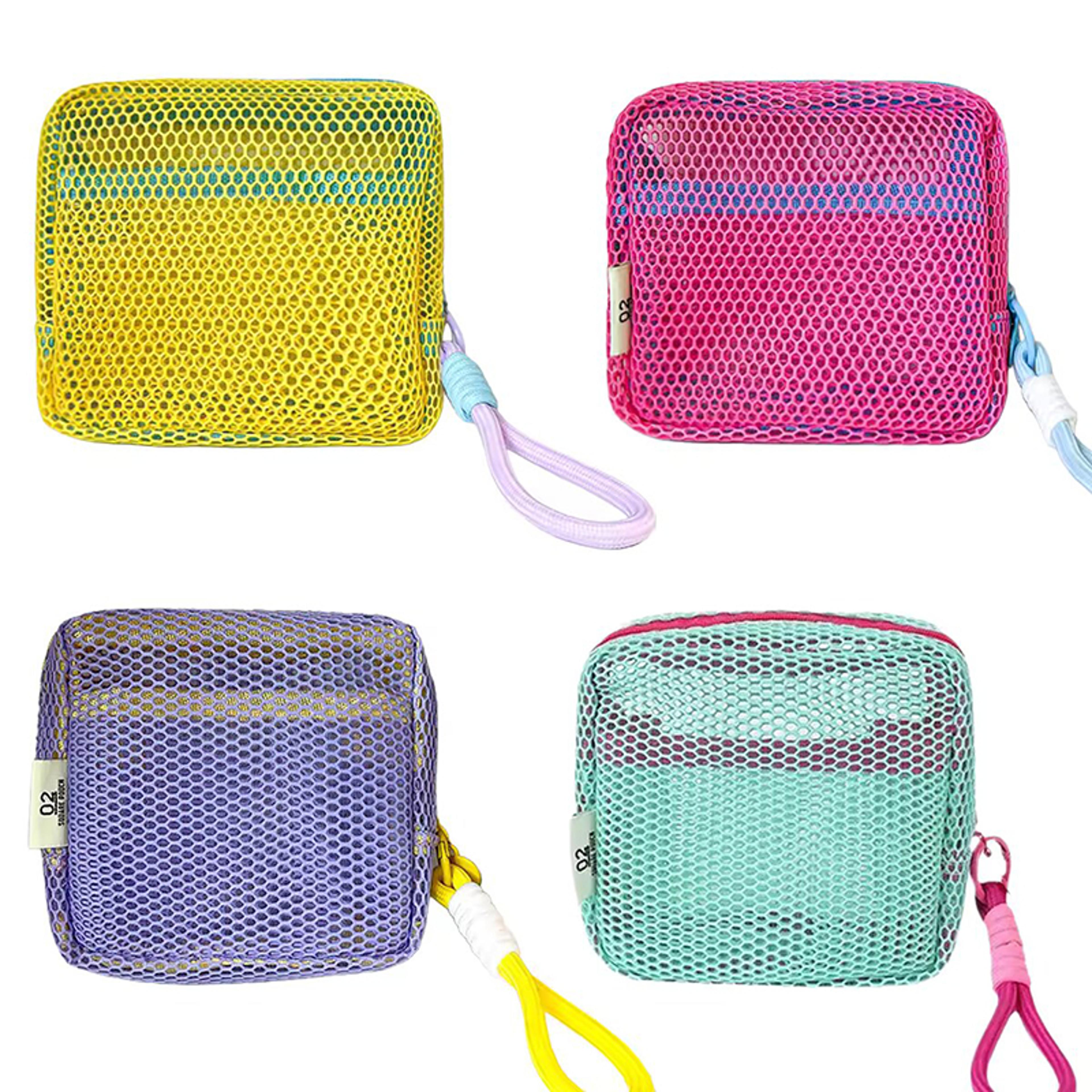 small mesh beach pouch with wrist strap clear cosmetic travel organizer