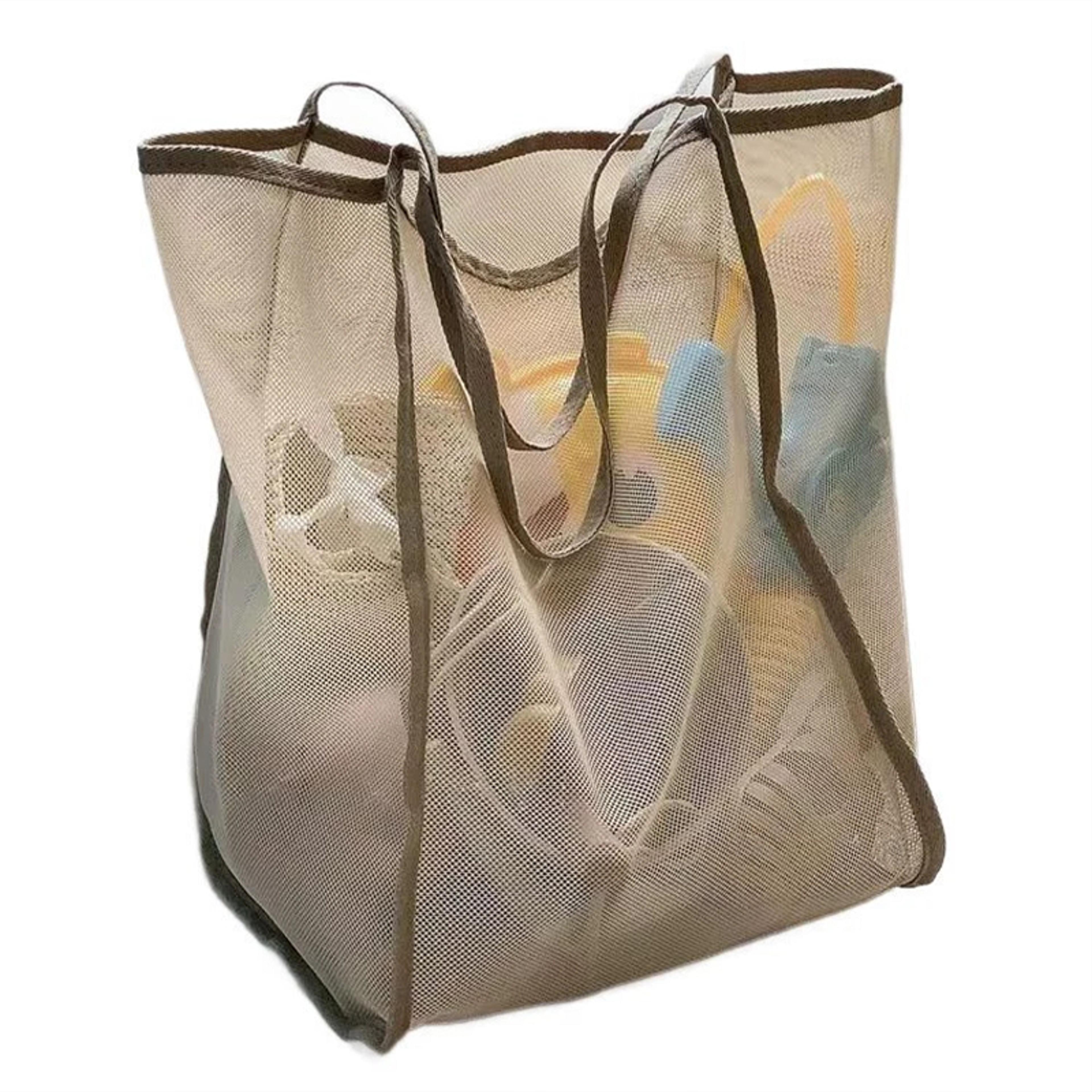 large capacity mesh beach bag foldable beach tote bag for travel pool and shopping
