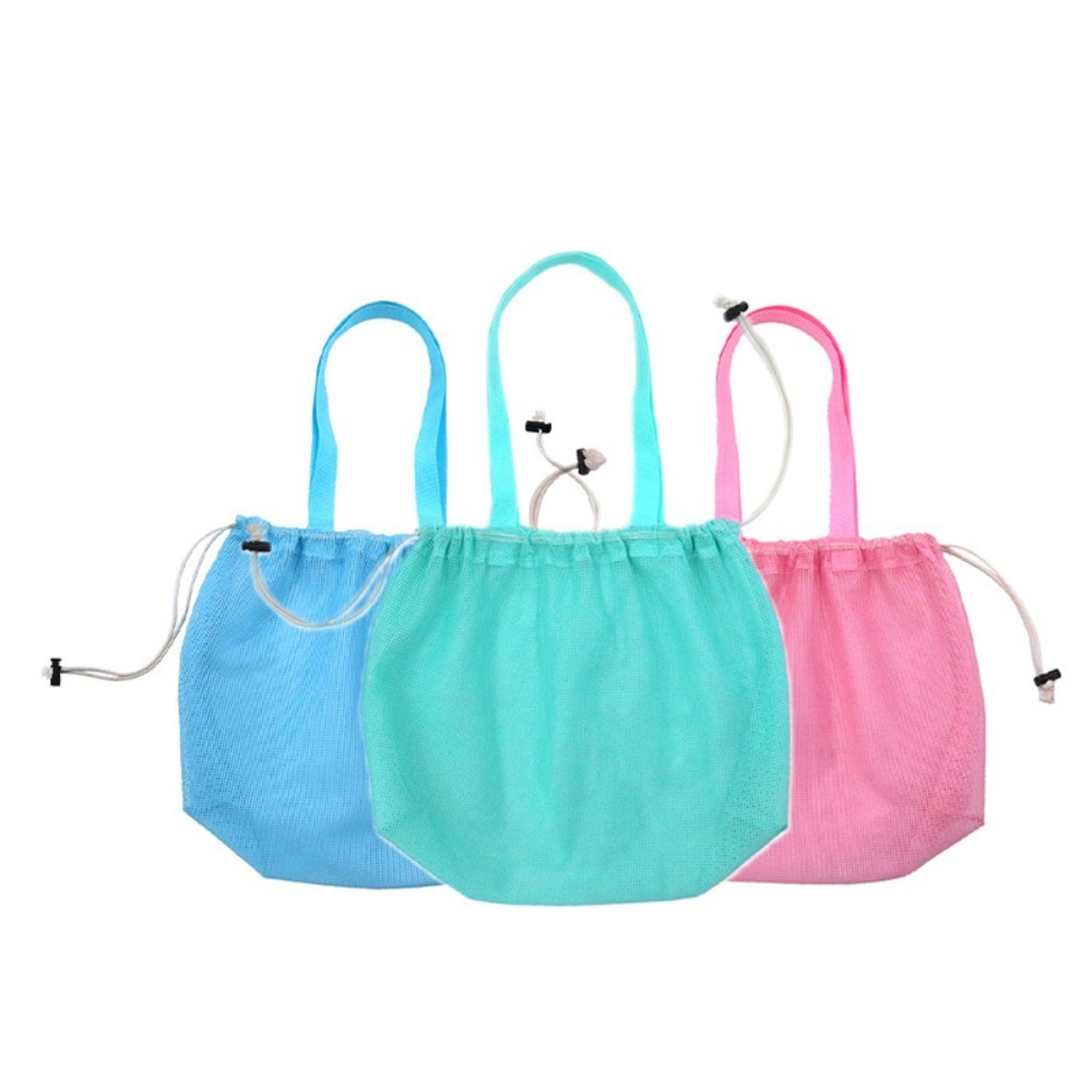 large mesh beach bag with drawstring for toys, travel and quick dry storage
