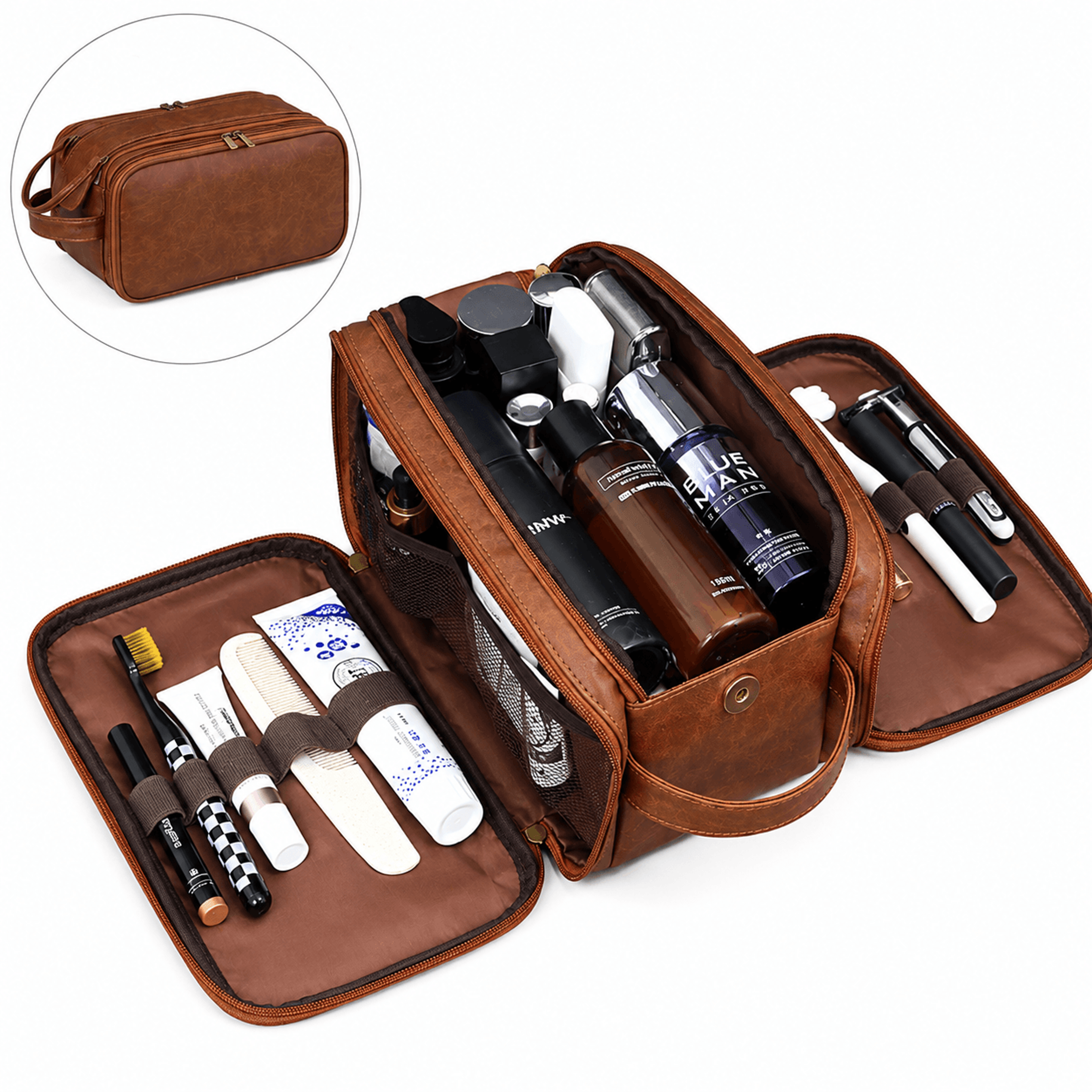 large travel toiletry bag with wet dry separation and multi pocket pu organizer