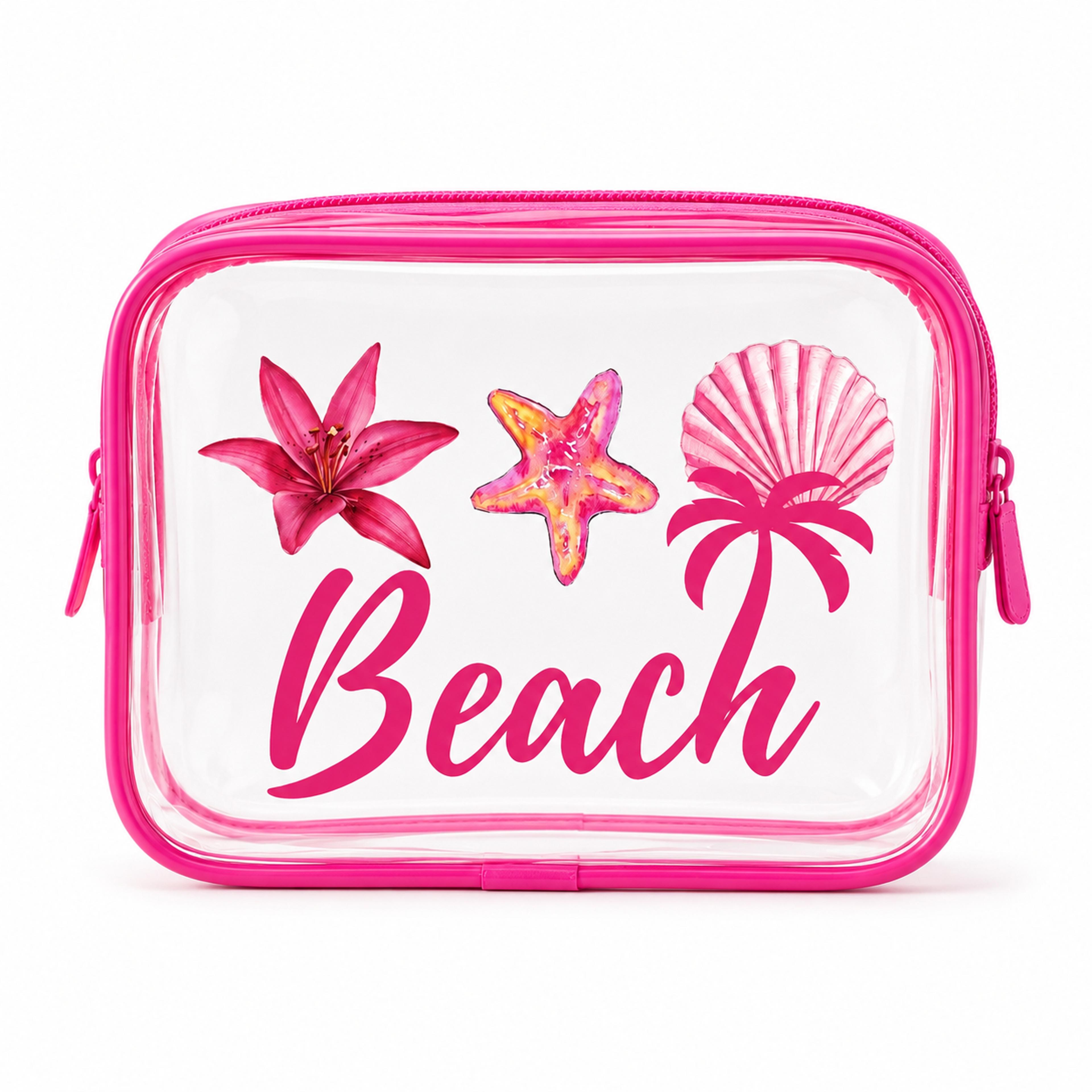 pink beach clear pvc makeup bag waterproof travel cosmetic organizer for toiletries and skincare