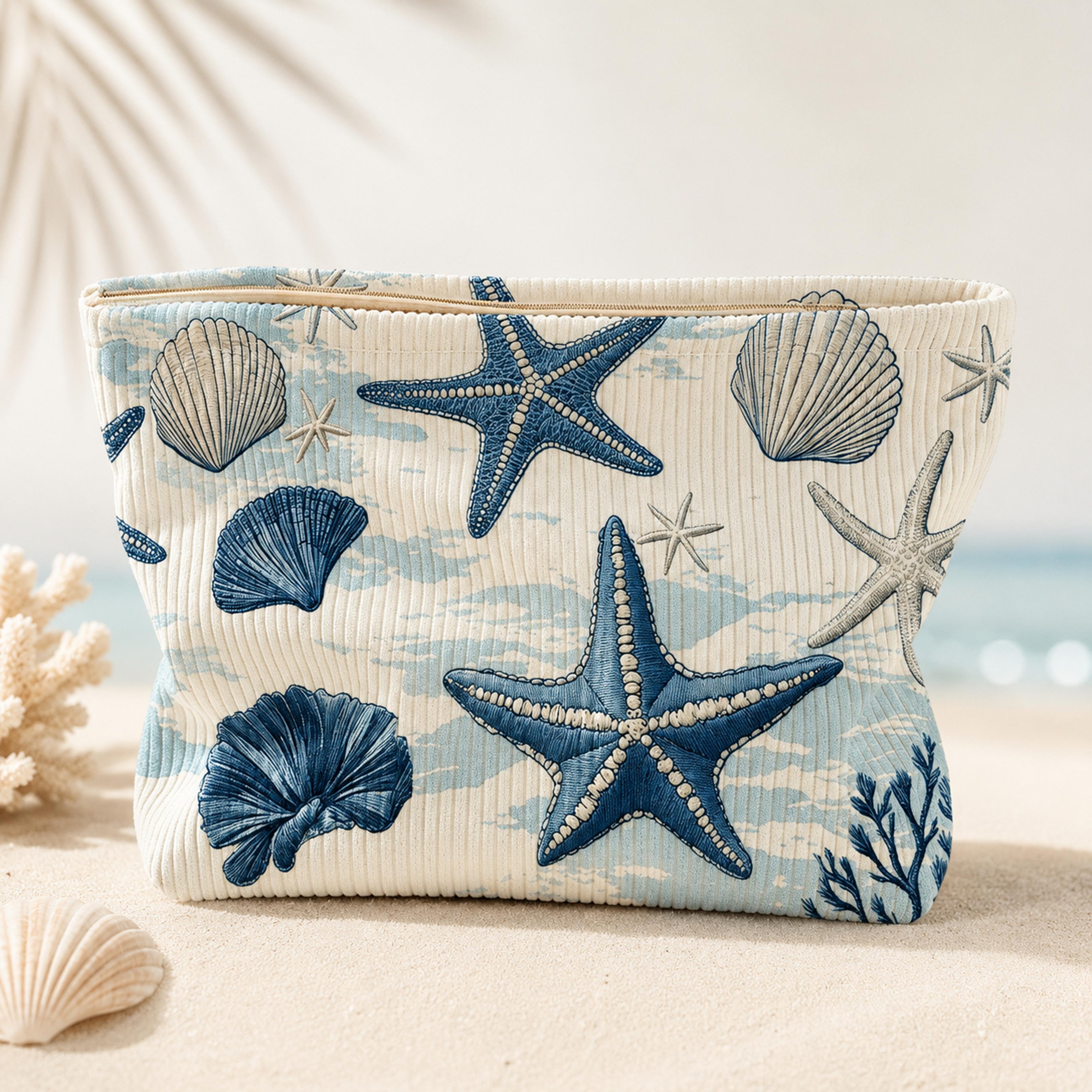 coastal starfish makeup bag large corduroy travel cosmetic bag and beach toiletry organizer