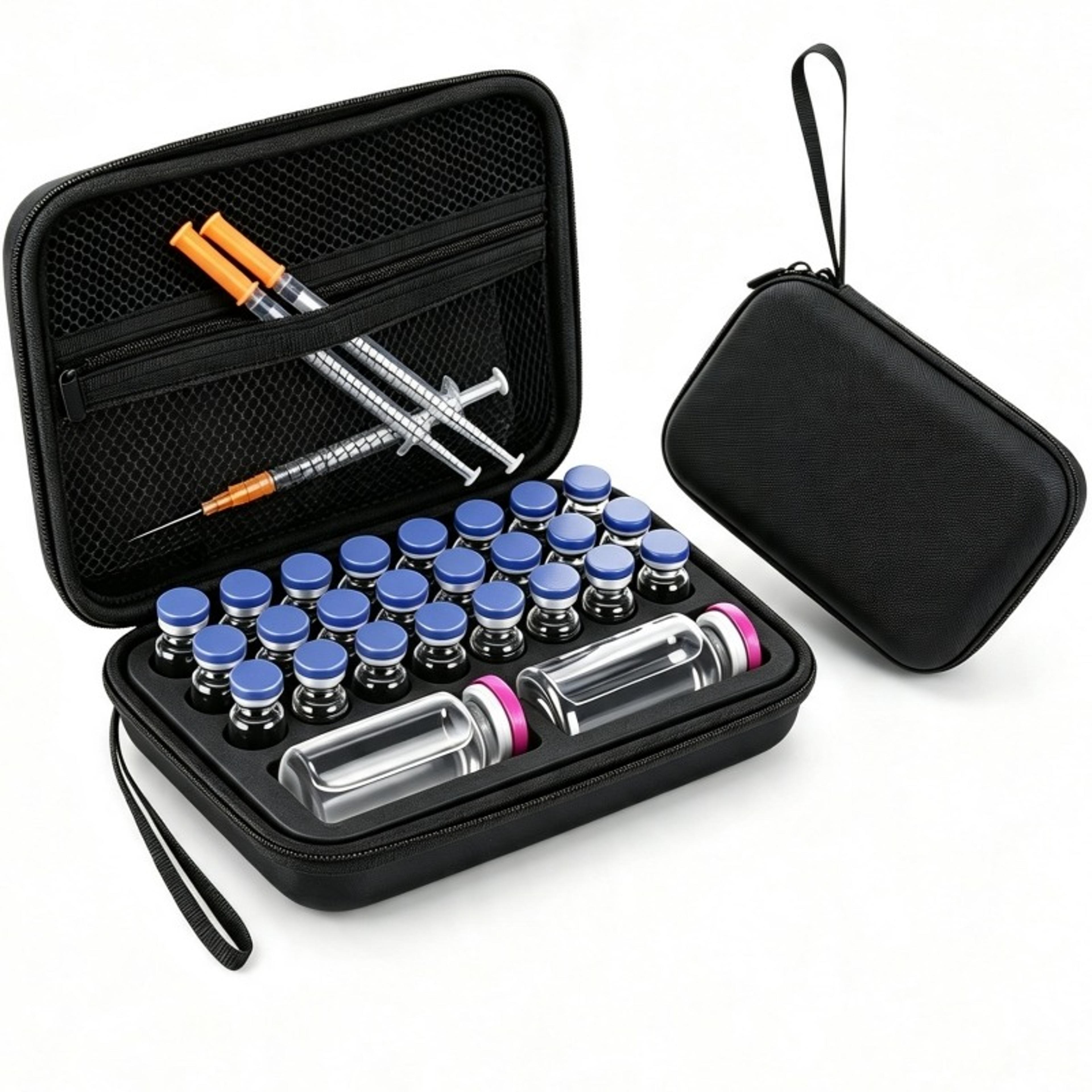 portable peptide vial storage case 11 or 26 slot insulin vial travel organizer for 3ml and 30ml vials