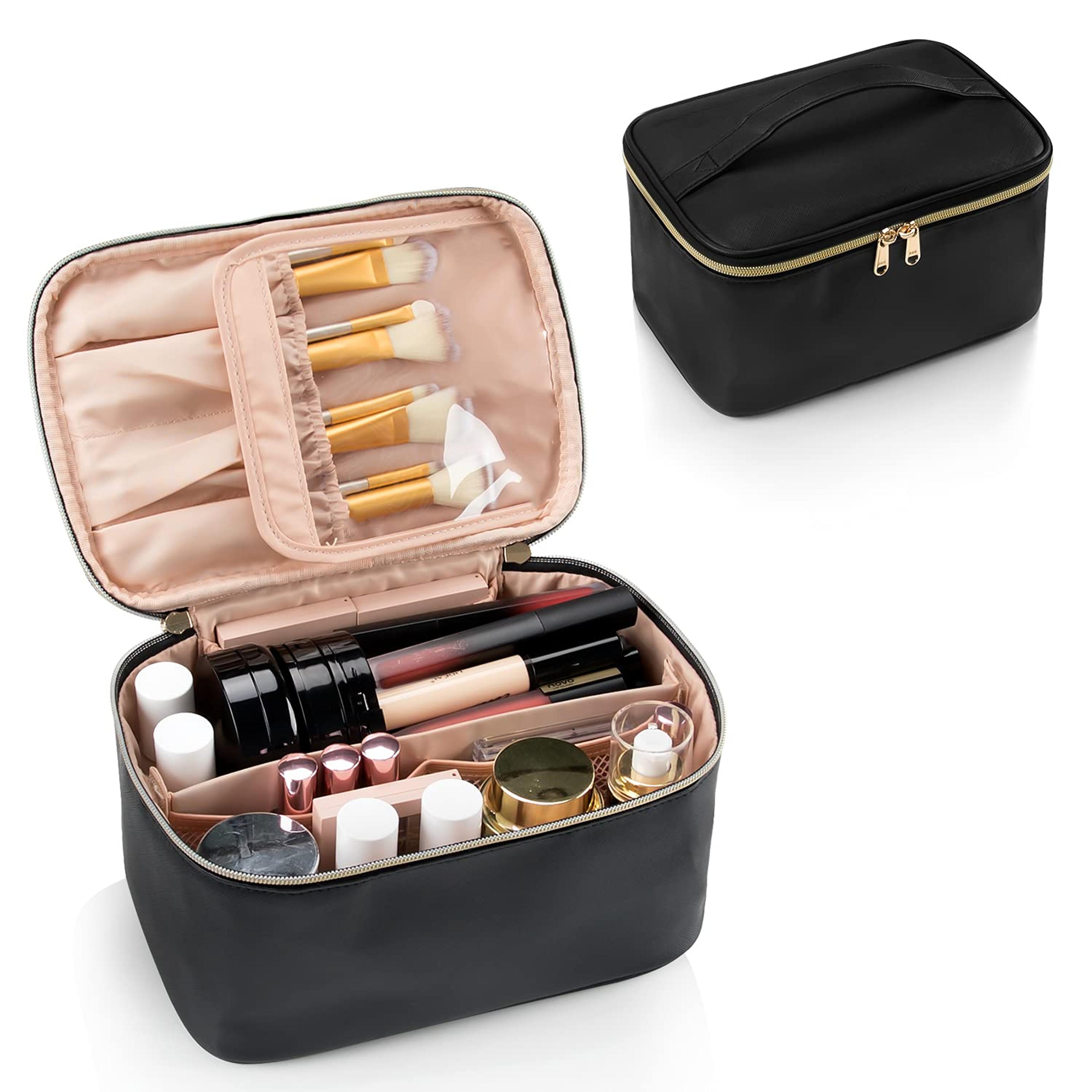 large capacity travel makeup bag portable cosmetic organizer for women black