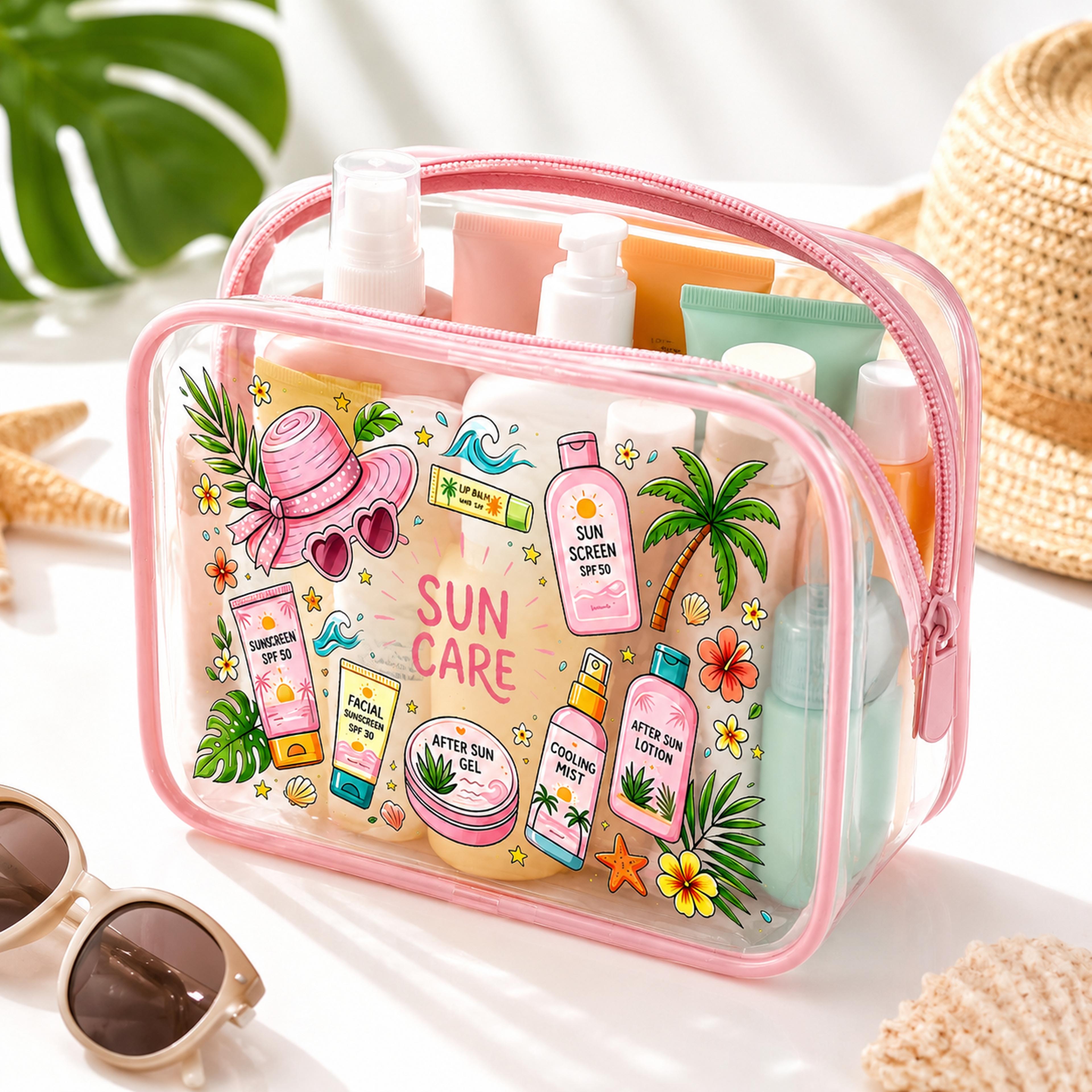 pink clear makeup bag waterproof pvc travel toiletry bag with double zipper organizer