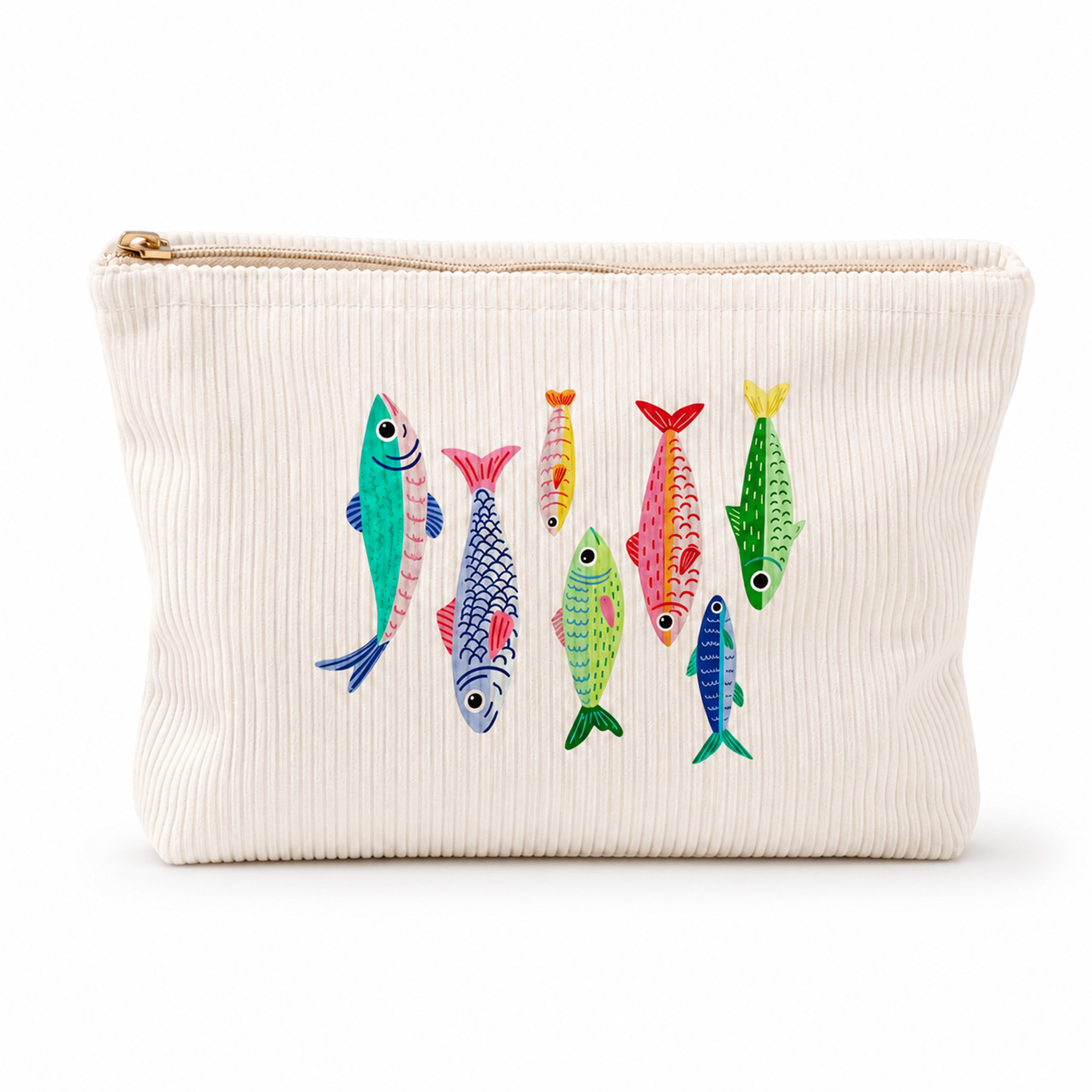 cute fish print corduroy travel makeup bag large capacity cosmetic and toiletry organizer