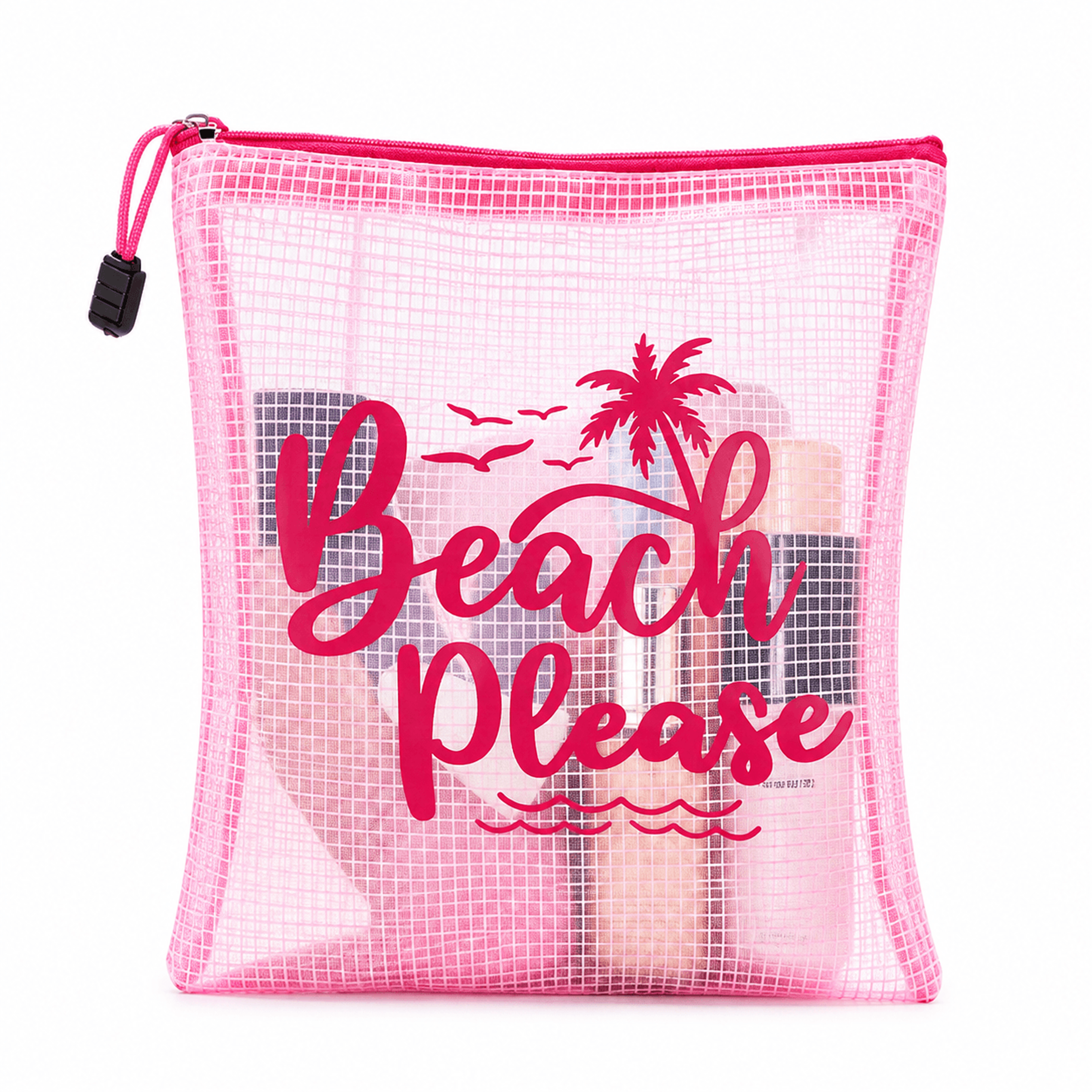 beach please pink clear makeup bag waterproof palm print travel toiletry pouch