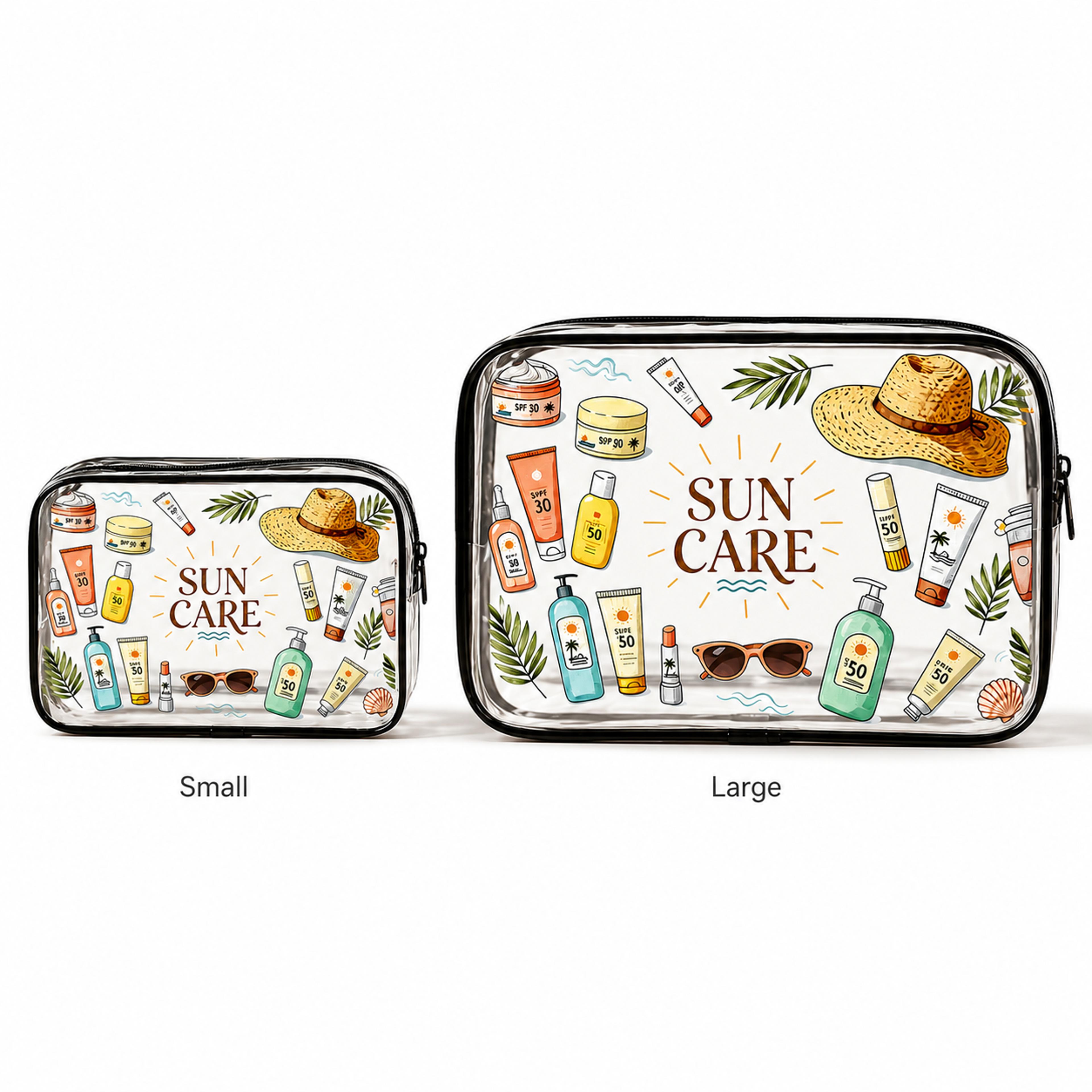 sun care clear toiletry bag waterproof pvc travel makeup organizer for sunscreen and skincare