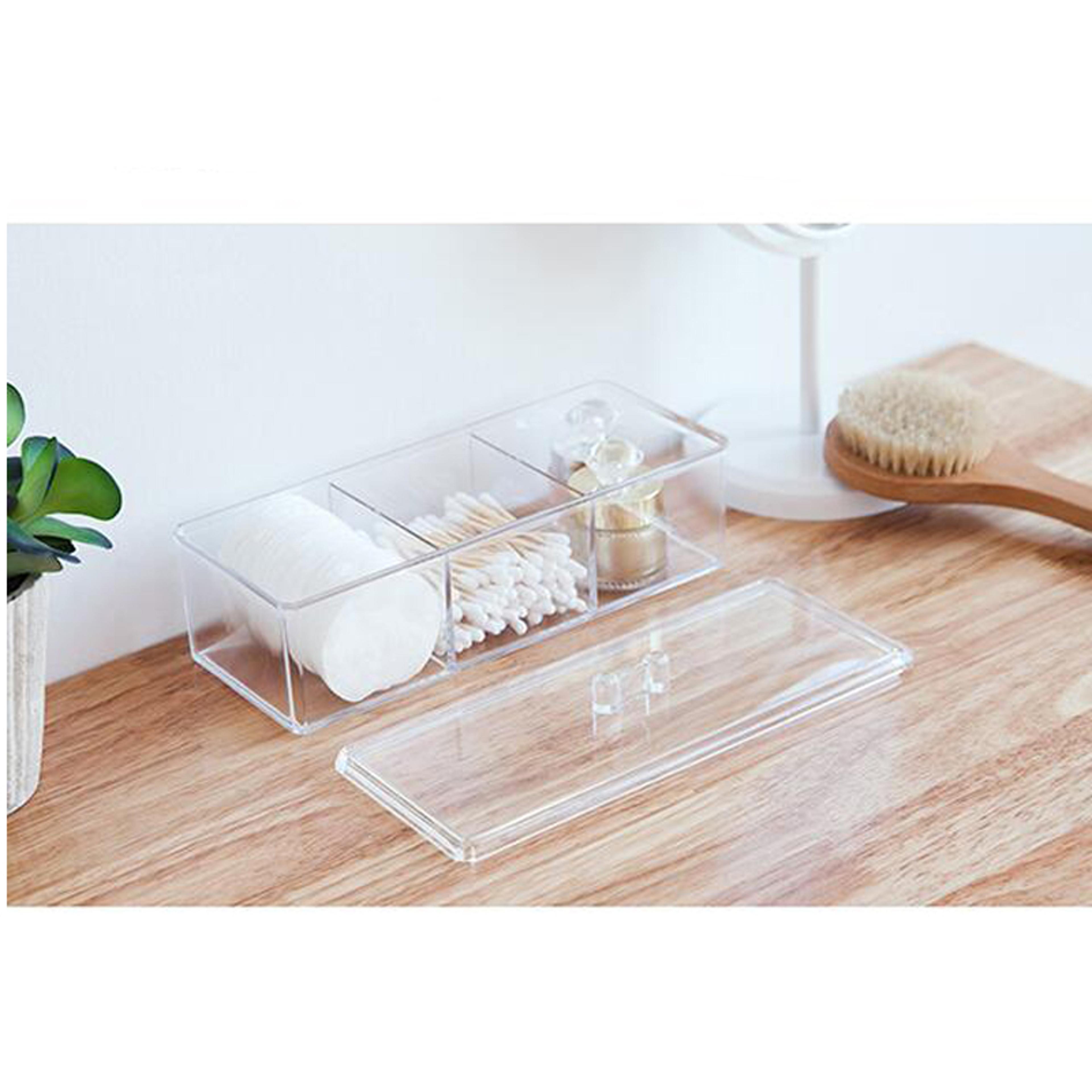 clear acrylic makeup organizer with cotton swab holder and cotton pad storage