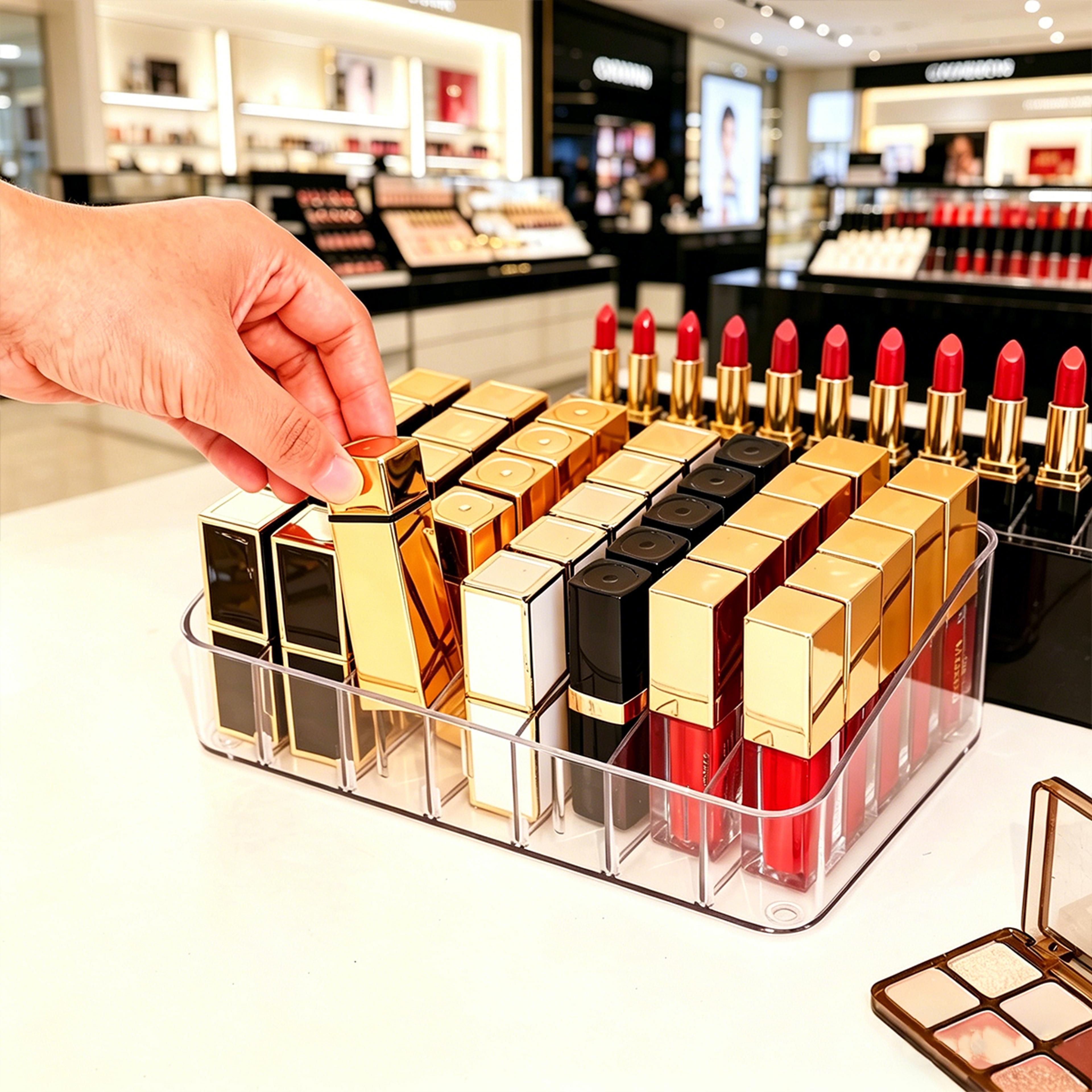 7 slot acrylic makeup organizer with removable dividers clear lipstick holder and cosmetic storage box