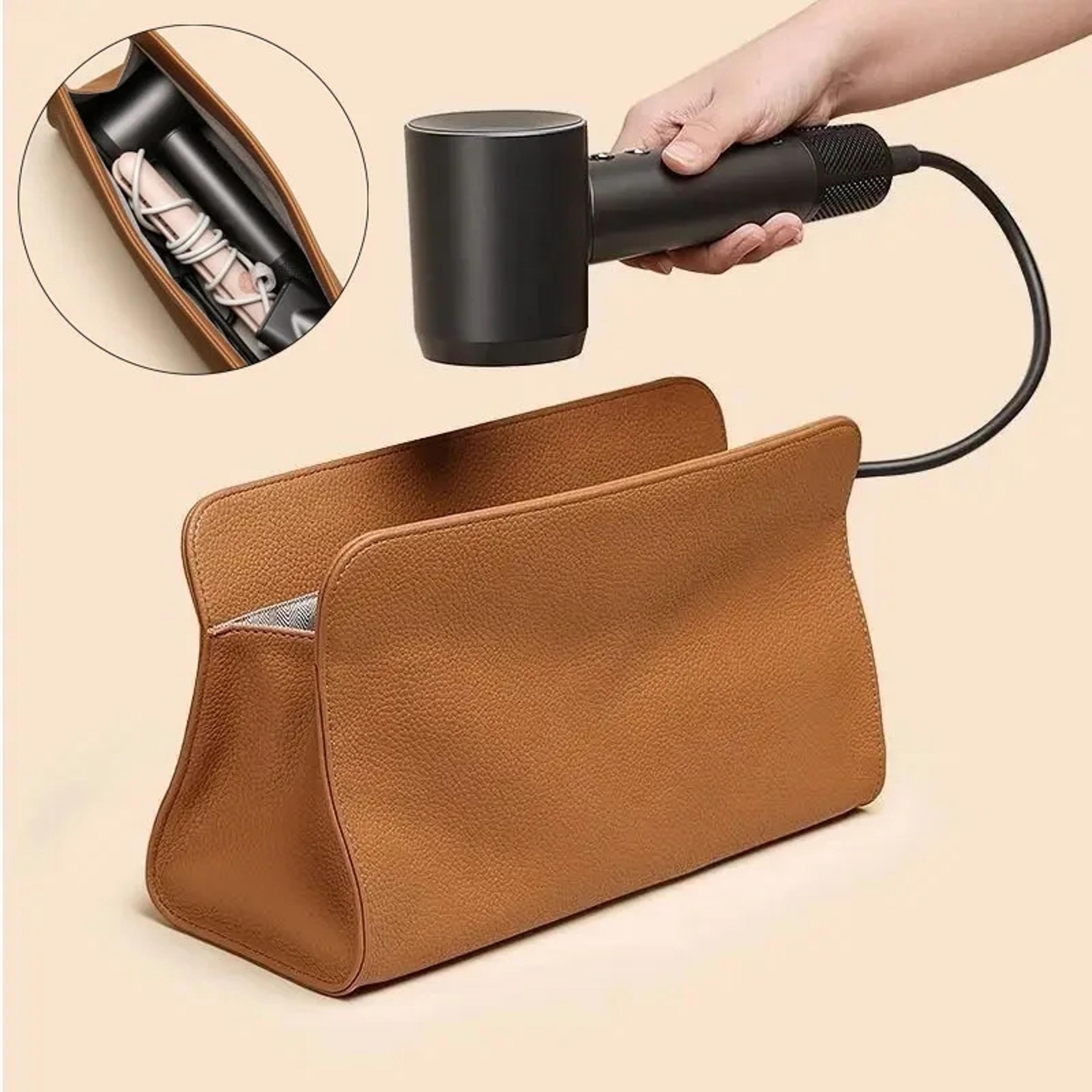 pu leather hair dryer storage bag and hair tool travel bag with magnetic closure