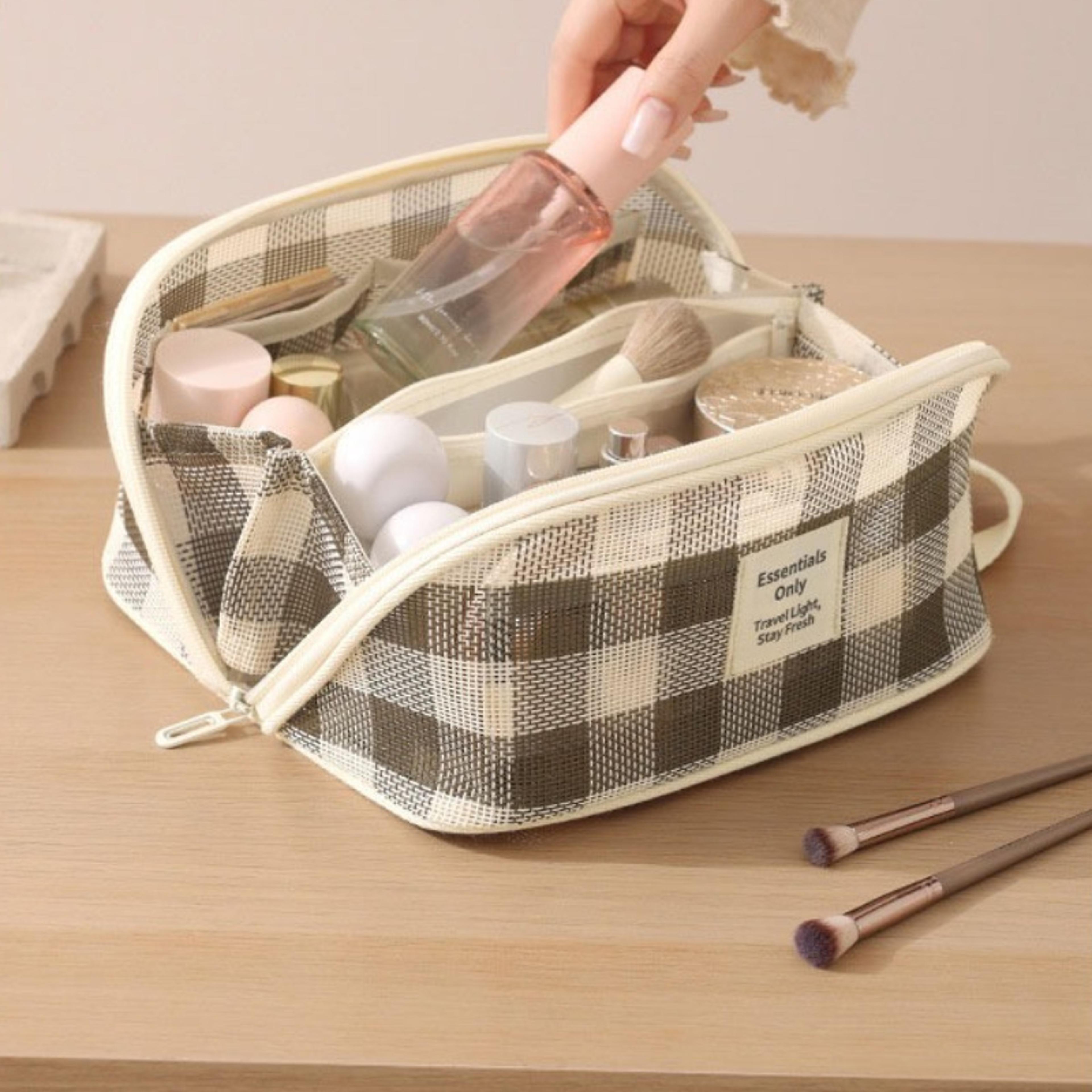 large capacity mesh makeup bag travel cosmetic organizer and toiletry pouch