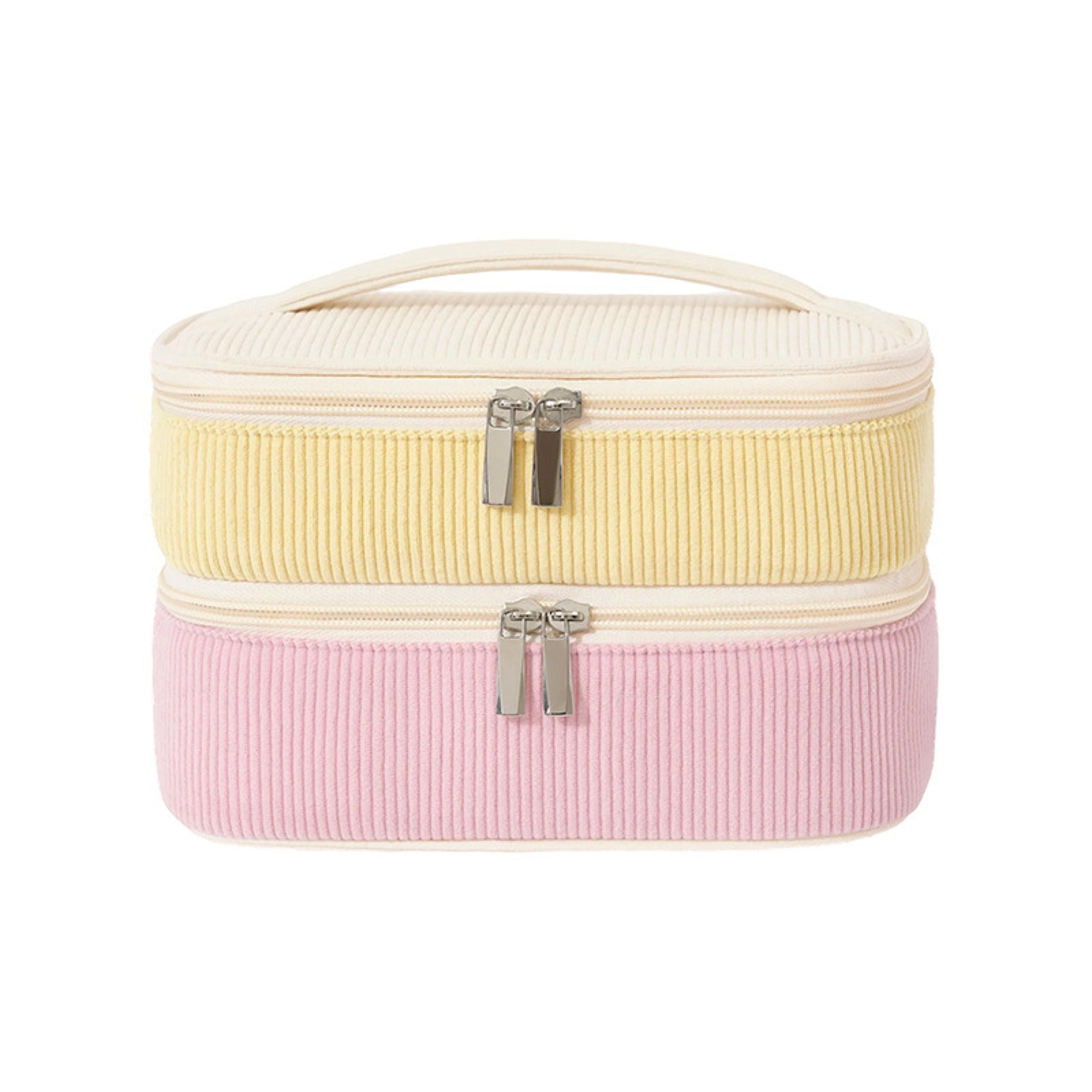 double layer travel makeup bag large capacity pu cosmetic organizer