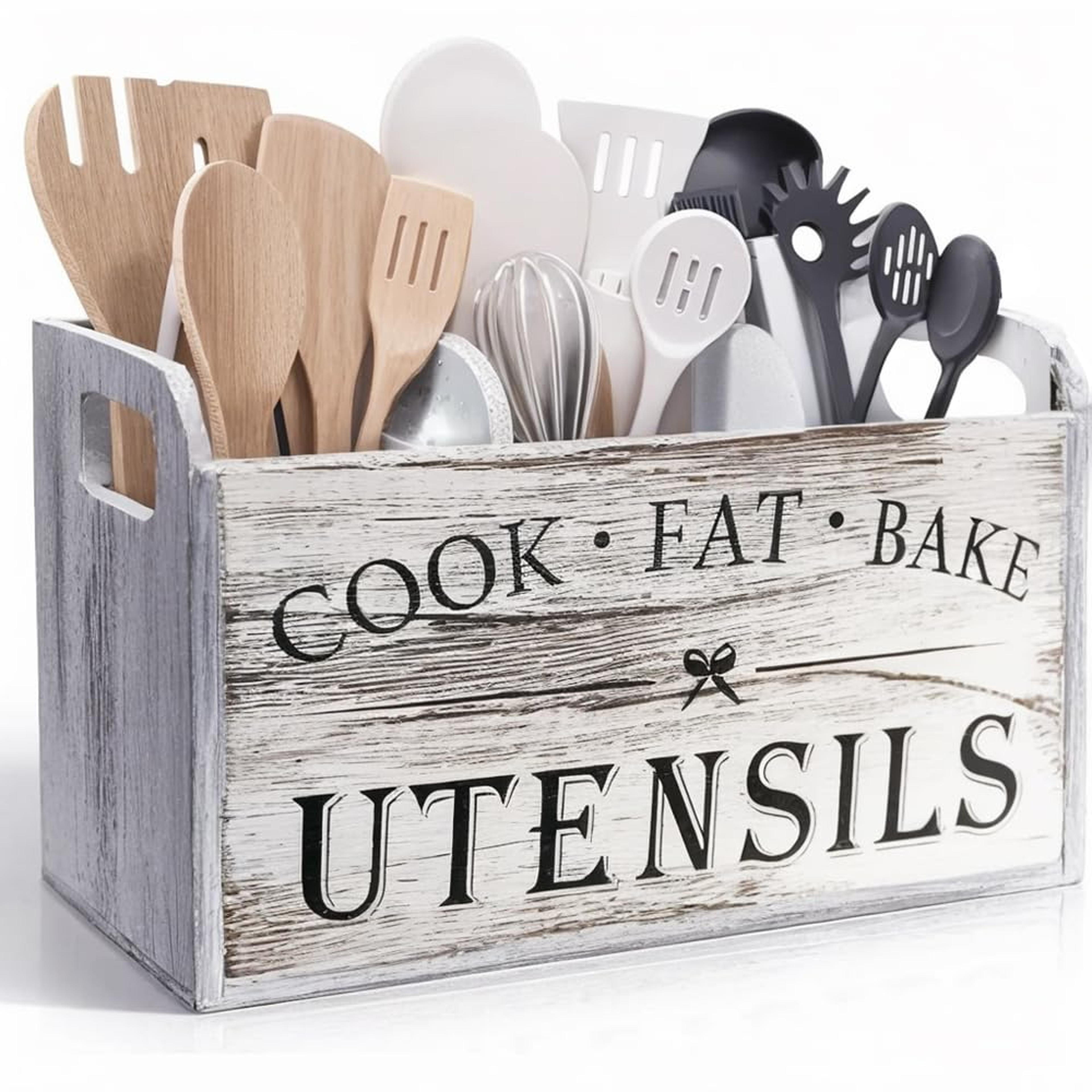 3 compartment wooden cutlery holder kitchen countertop utensil organizer