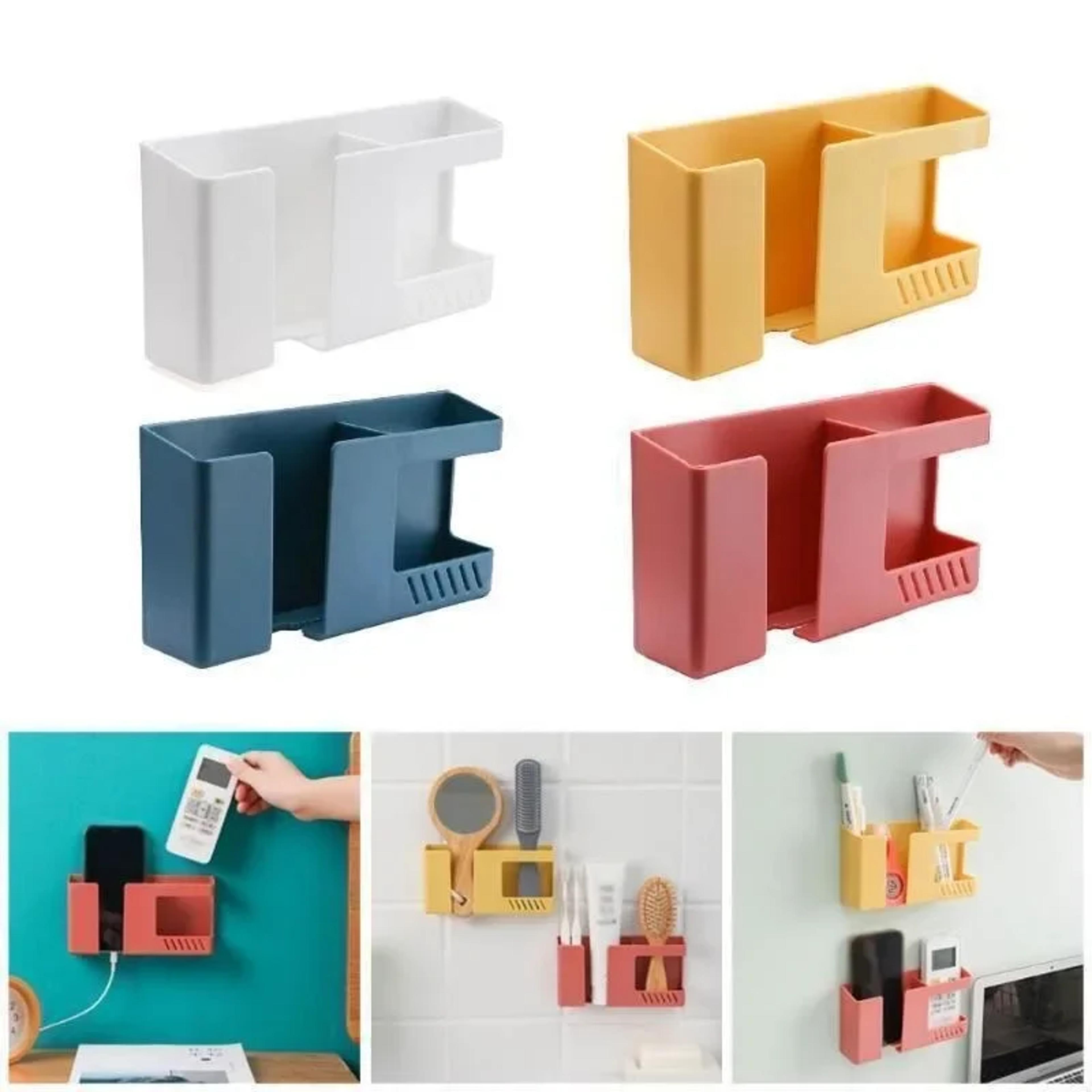 punch free wall mounted storage box for phone remote and cosmetics