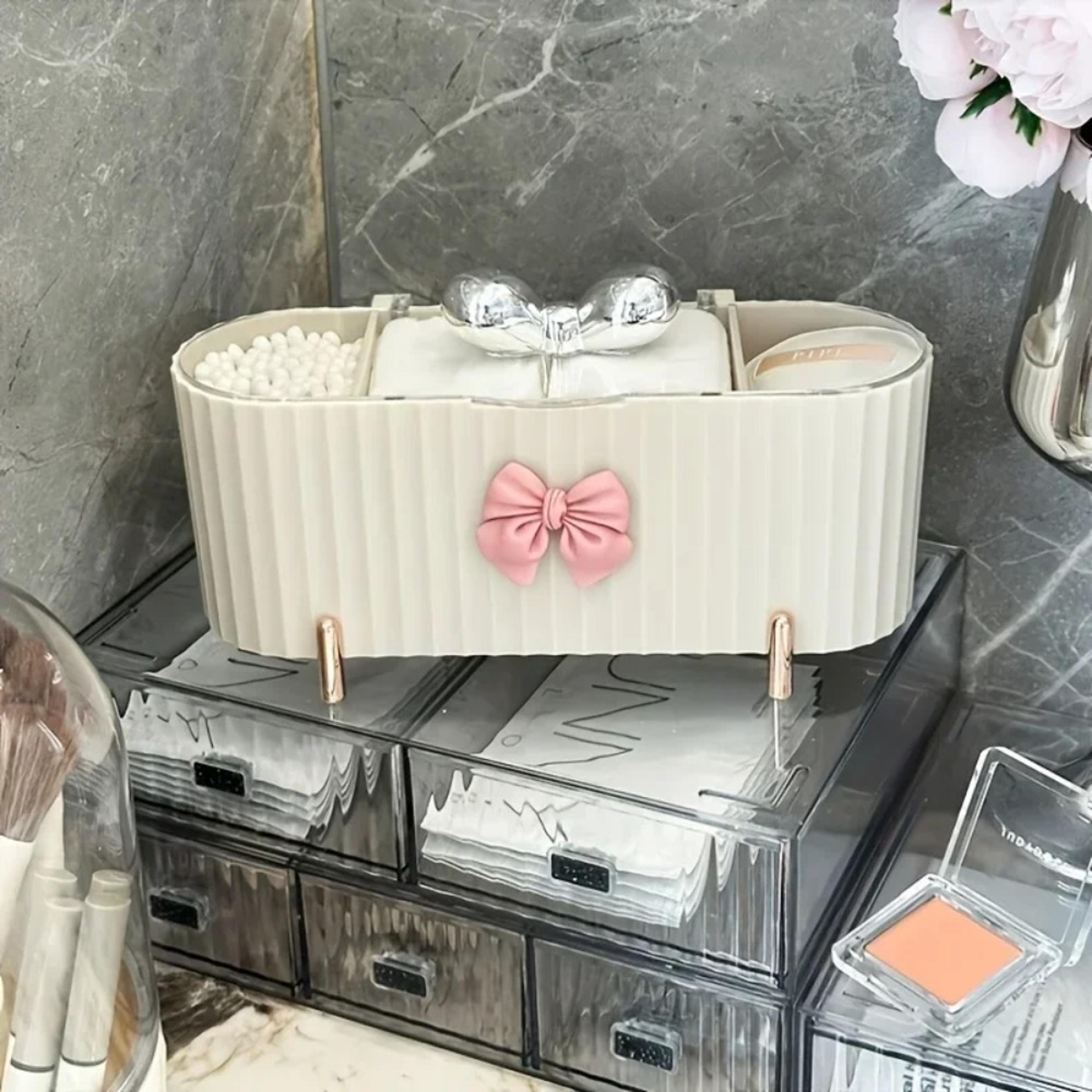 3 grid makeup organizer with clear lid cosmetic storage box for vanity