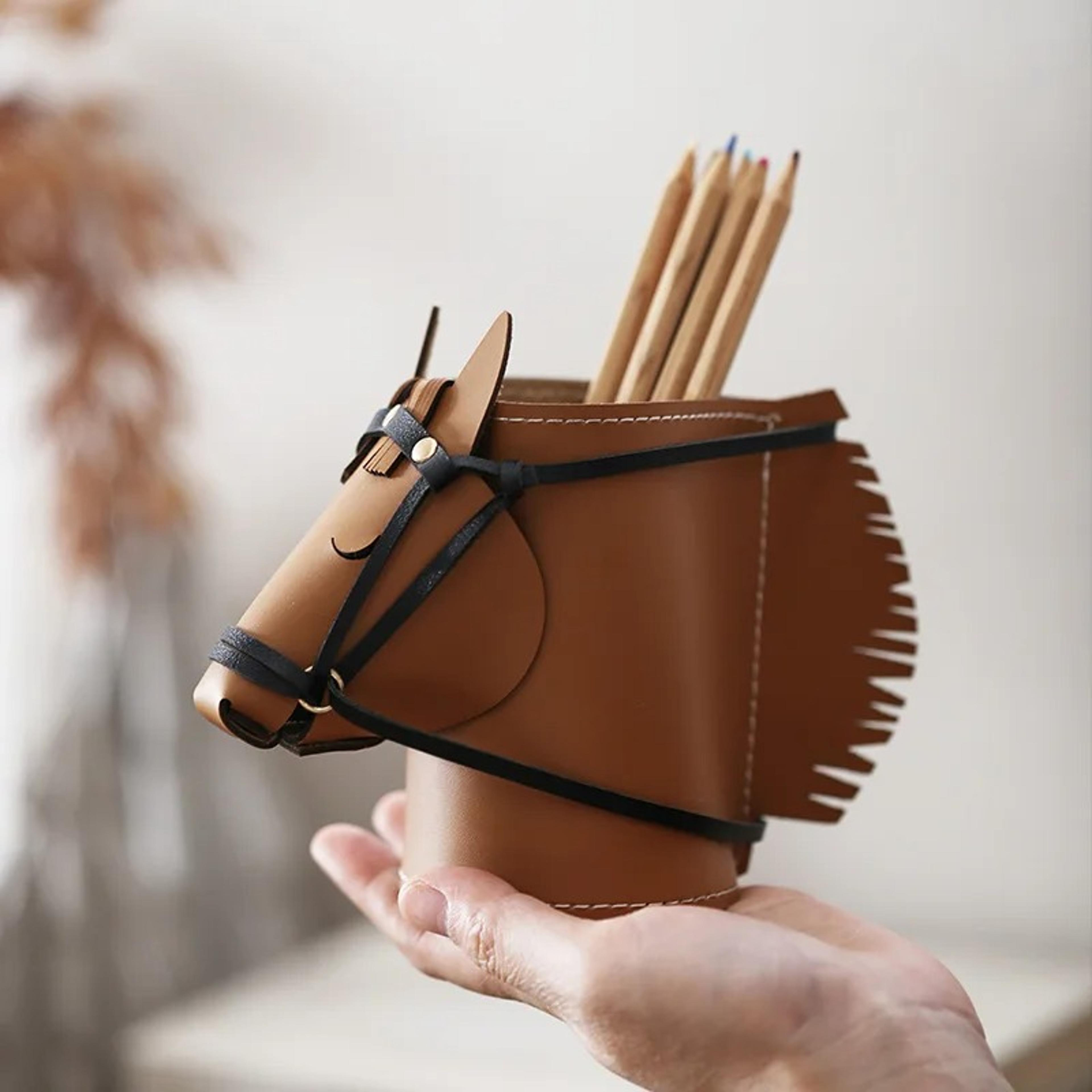 luxury horse head pu leather desk organizer and decorative storage box