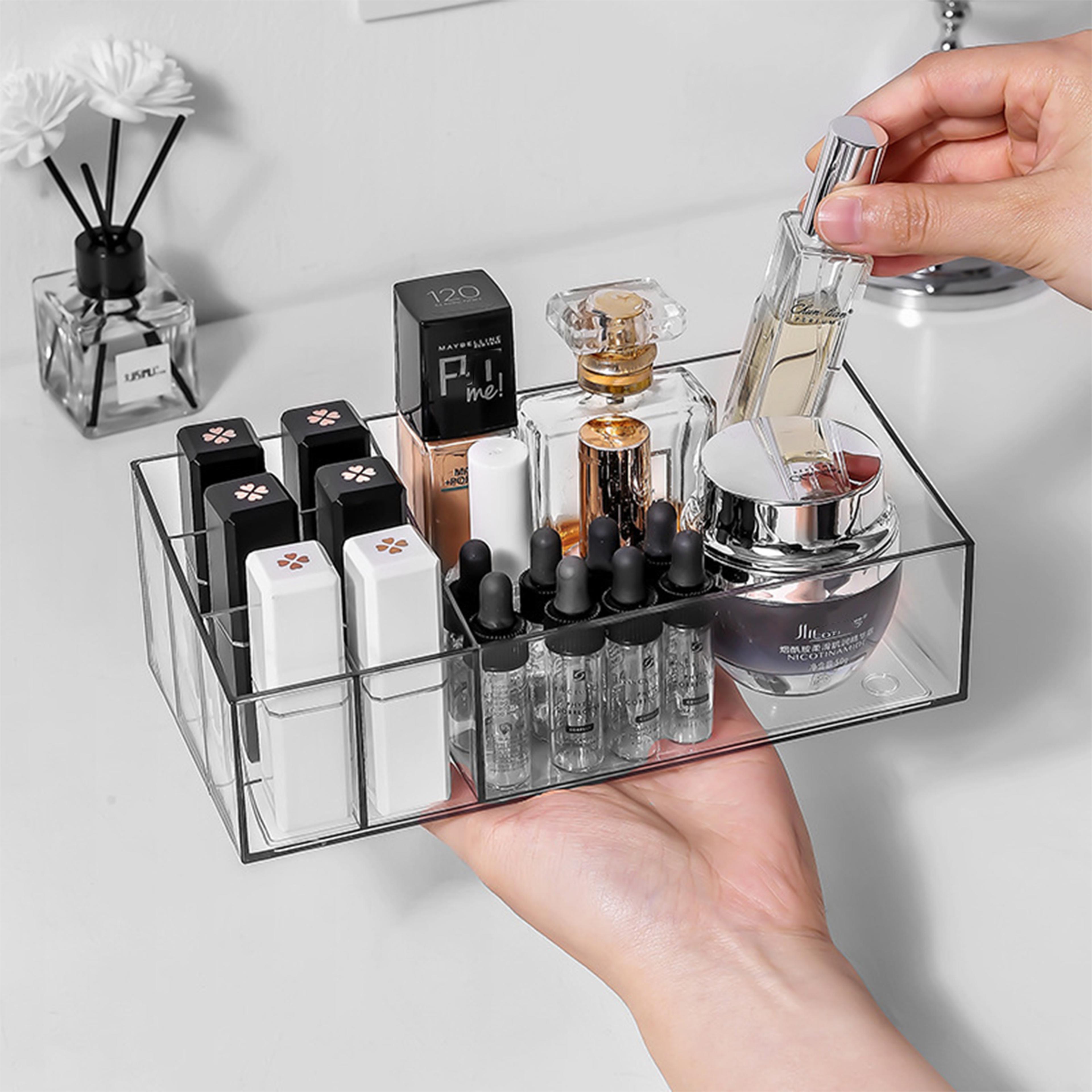 clear makeup organizer with dividers lipstick and skincare storage box