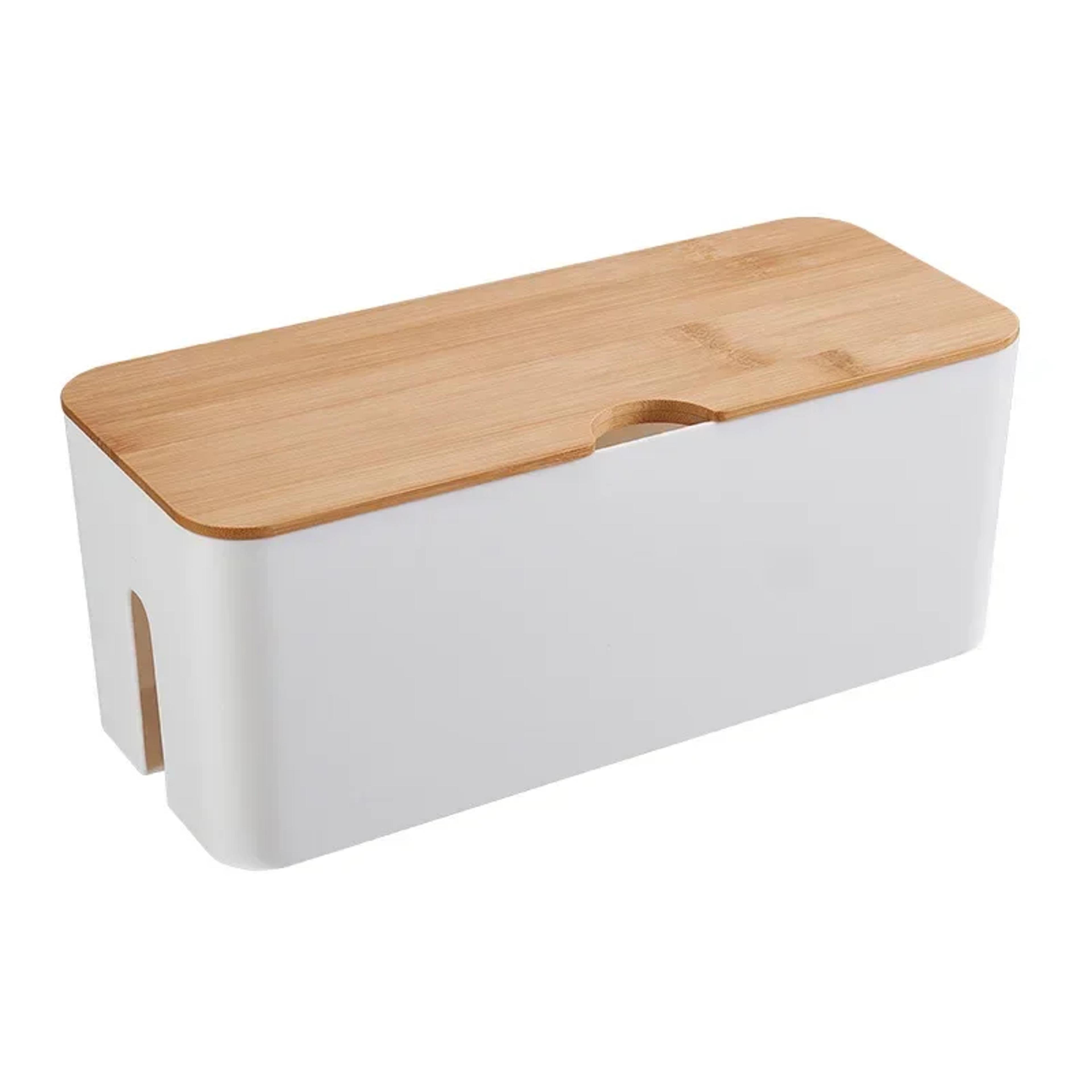 wood lid cable management box dustproof power strip and cord organizer
