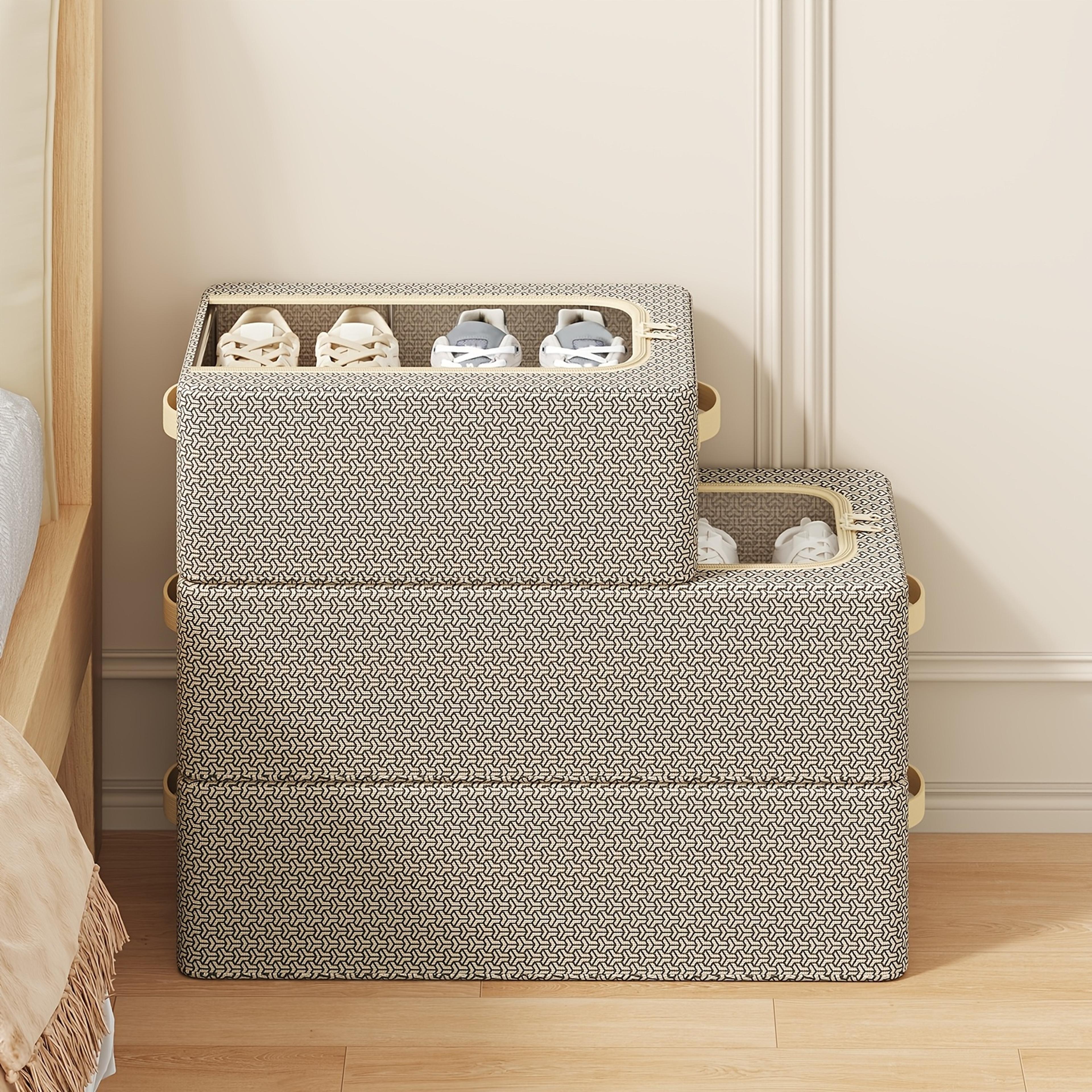 foldable under bed shoe storage organizer with clear window