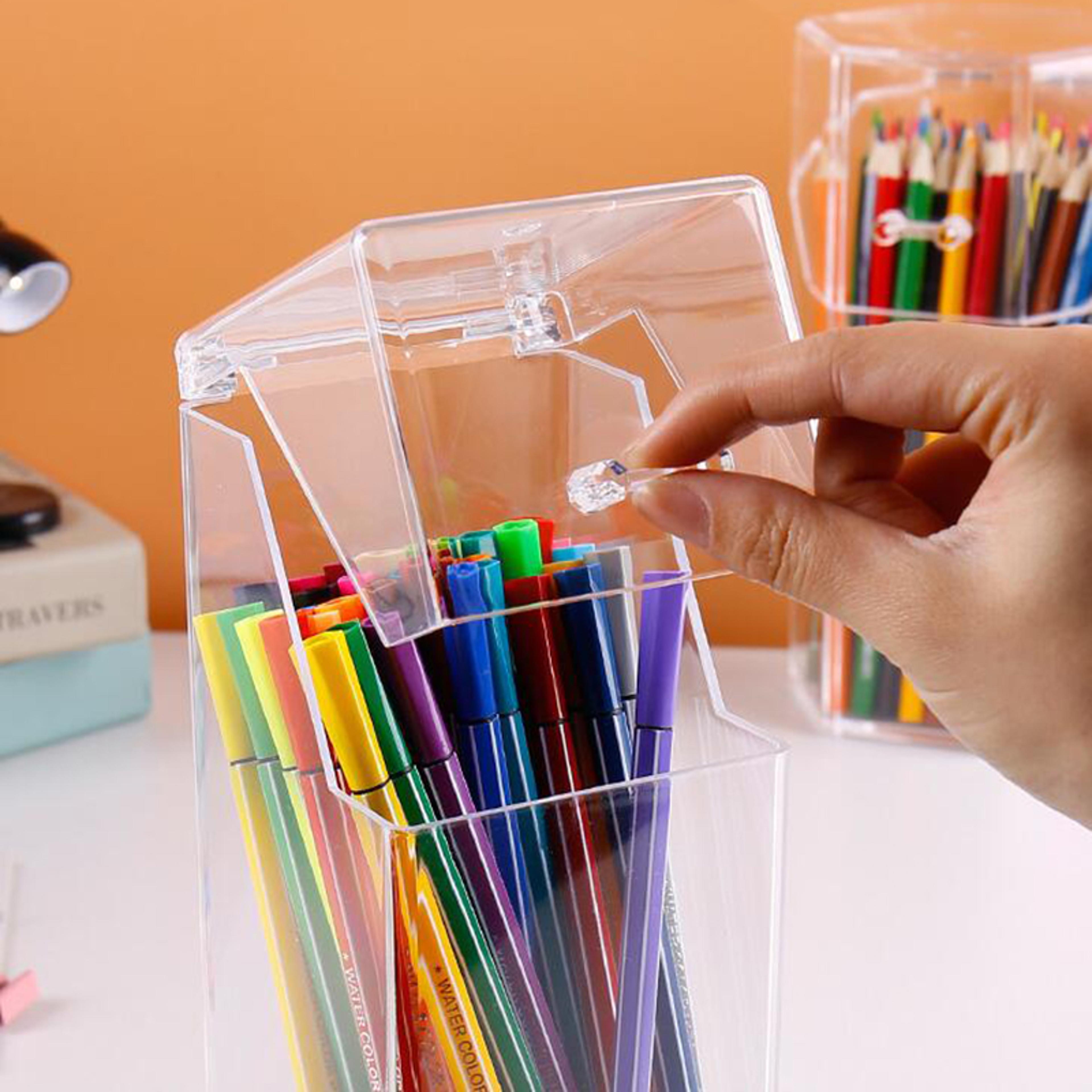 clear acrylic makeup brush holder and pen organizer with dustproof lid