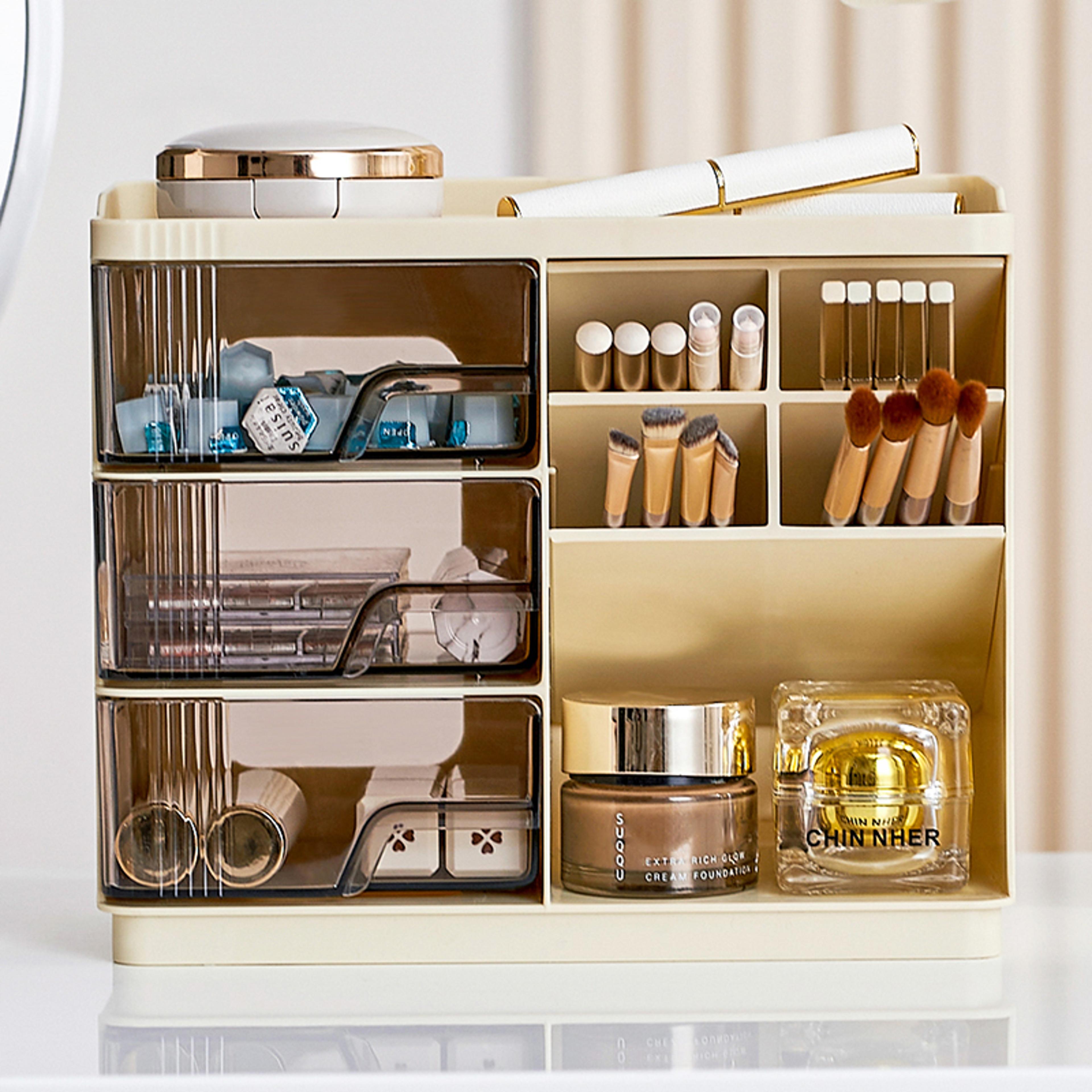 spacious makeup organizer with drawers and cosmetic storage display case