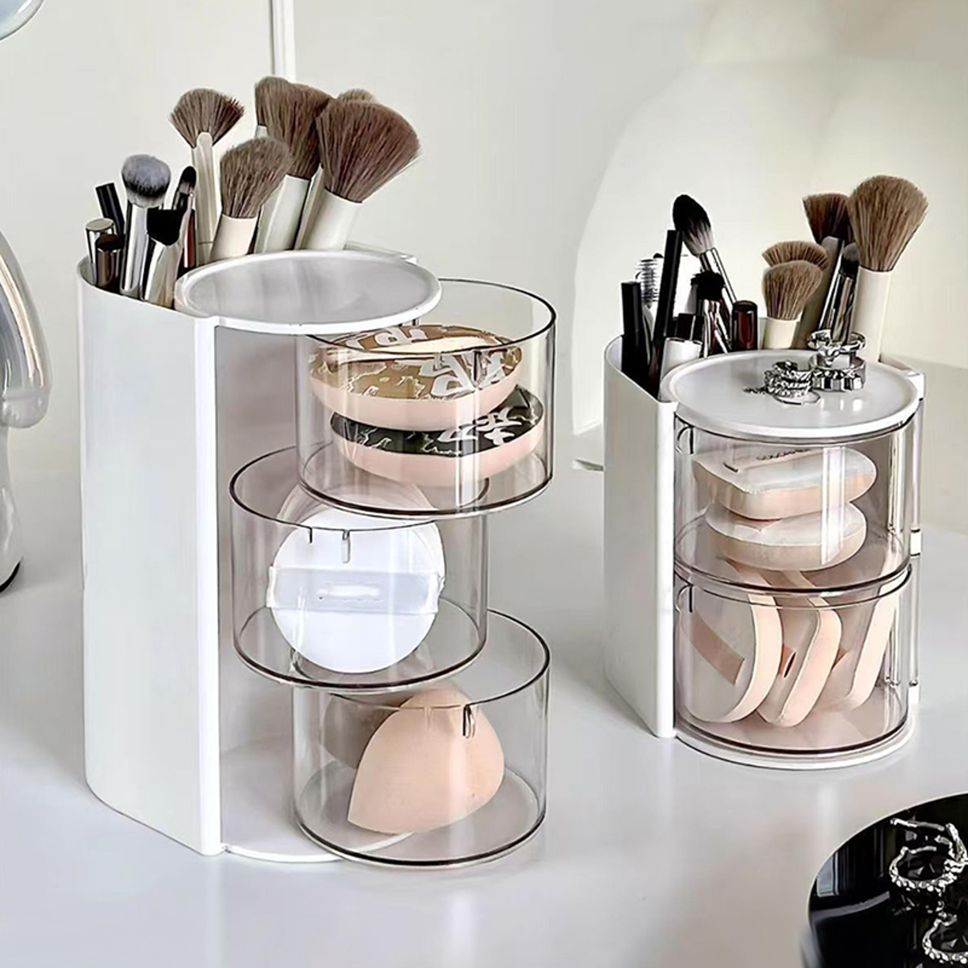 360 rotating makeup organizer beauty sponge holder and cosmetic storage case