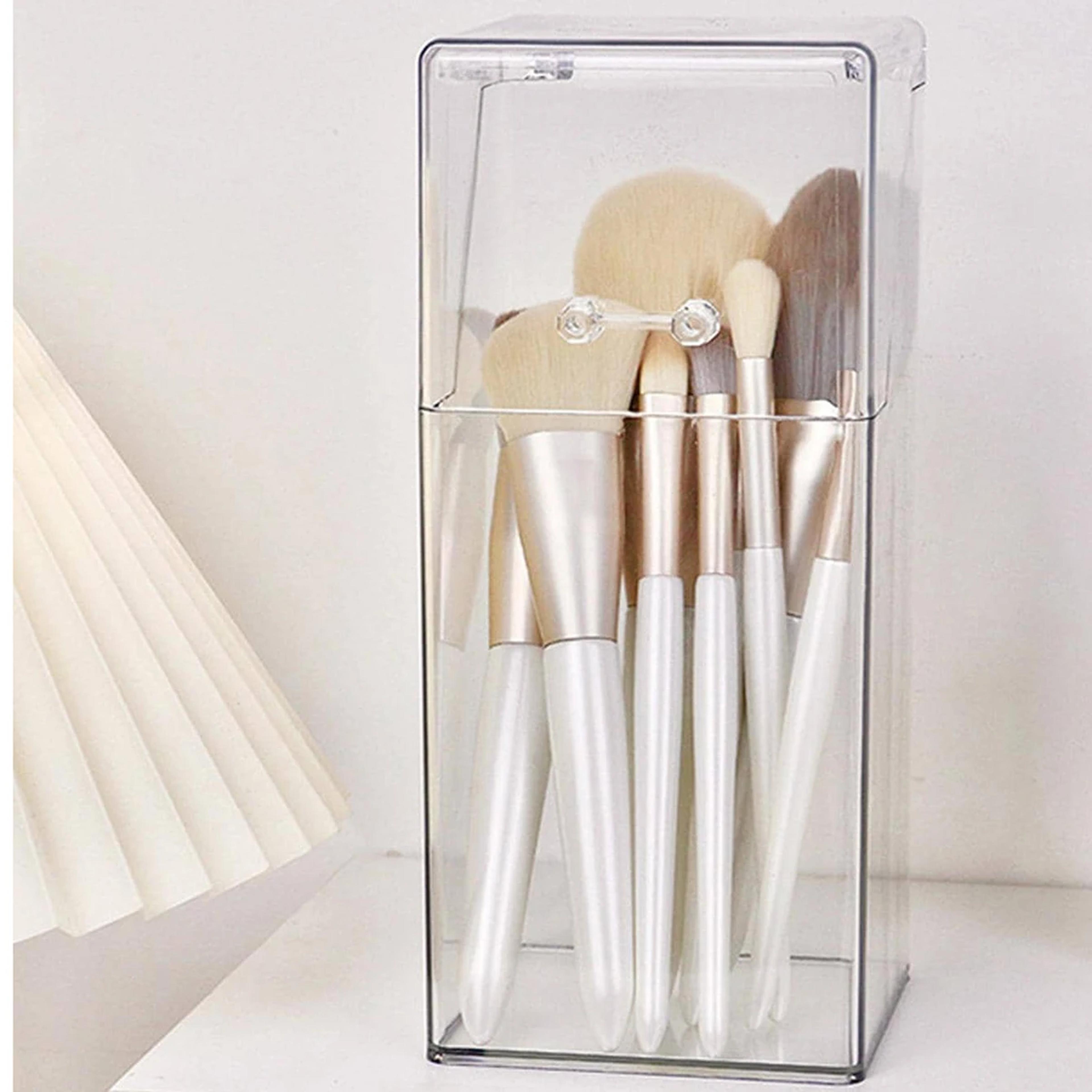 dustproof transparent makeup brush organizer with lid for vanity and bathroom