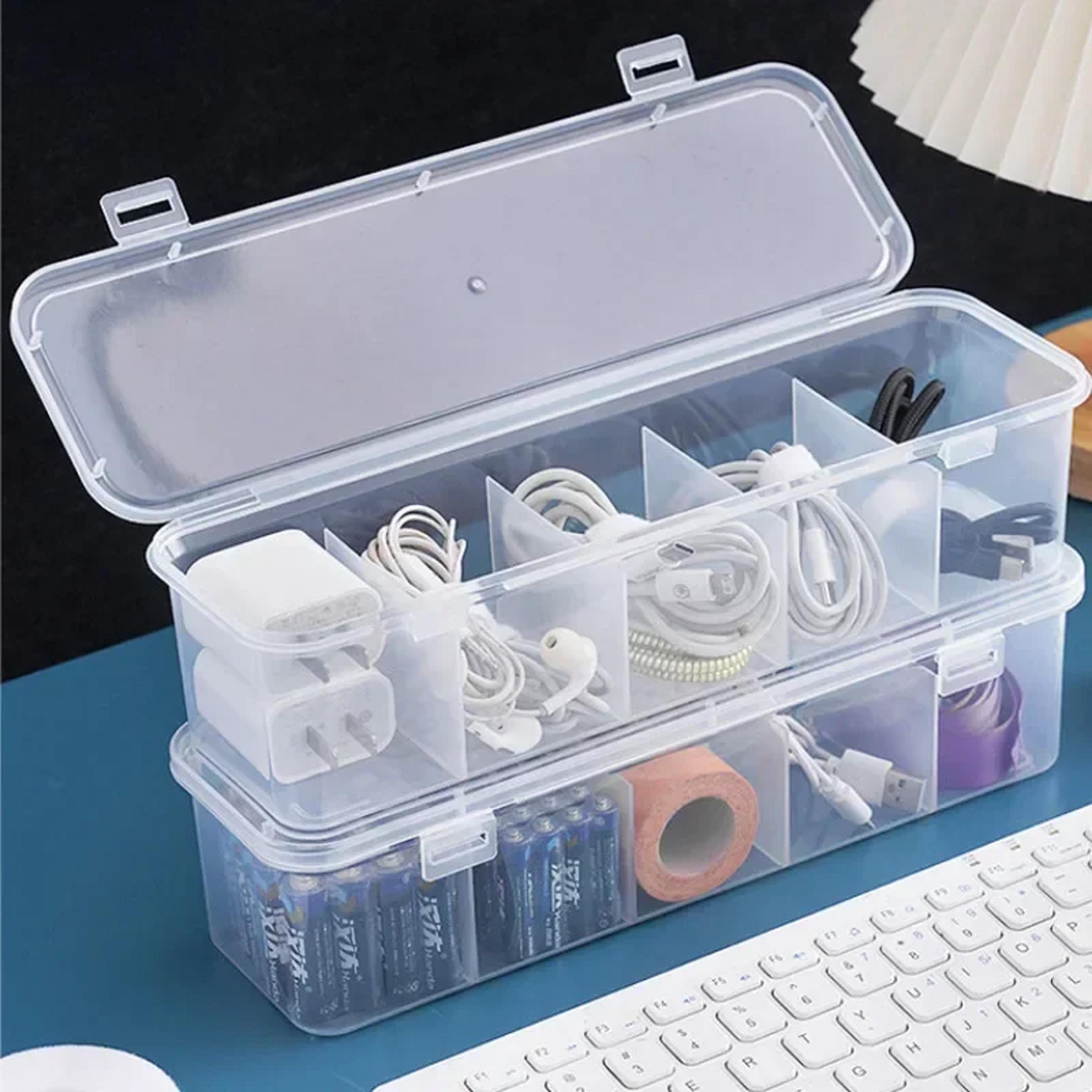 transparent cable organizer box with lid for cord and small accessory storage