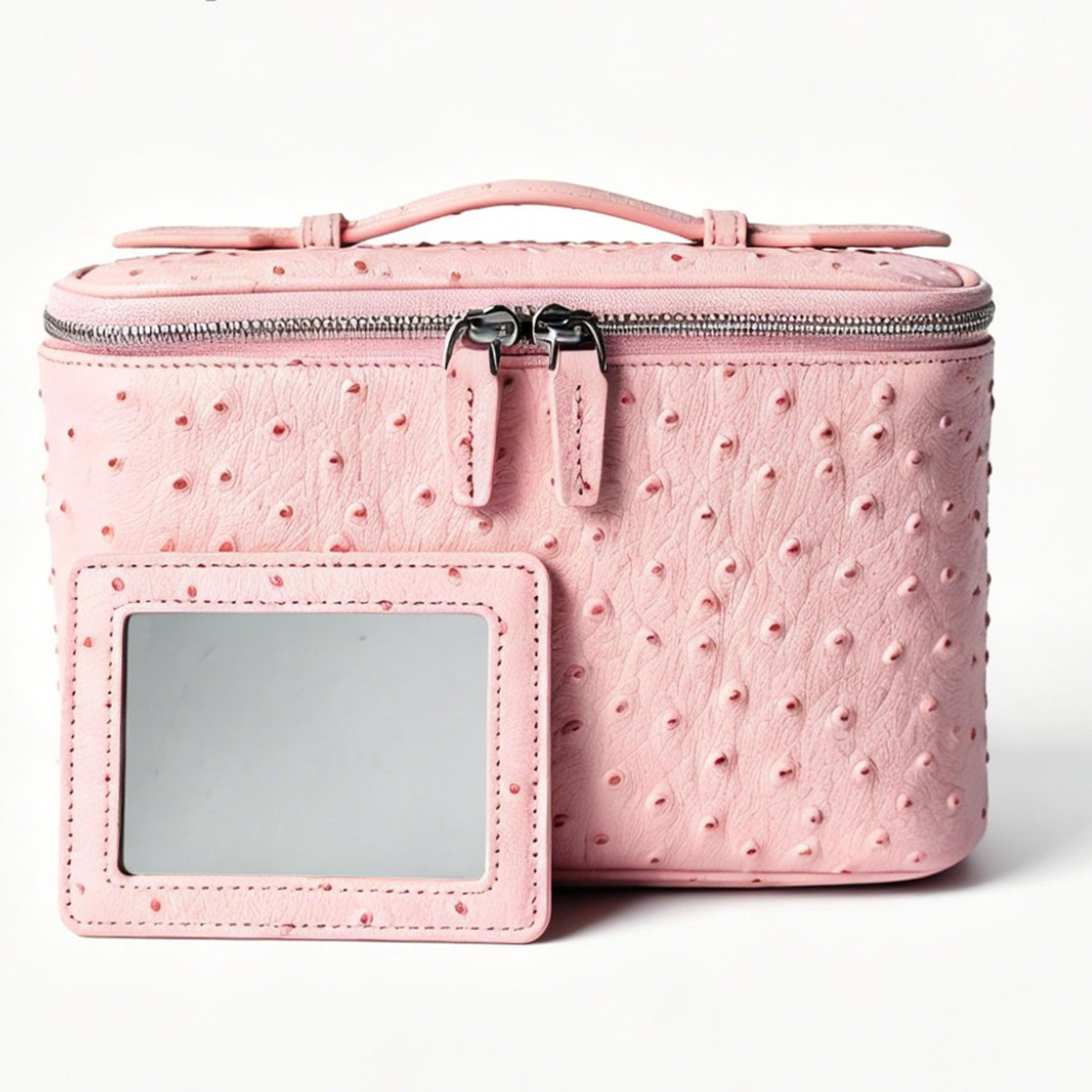 luxury ostrich pattern genuine leather cosmetic bag large capacity toiletry organizer