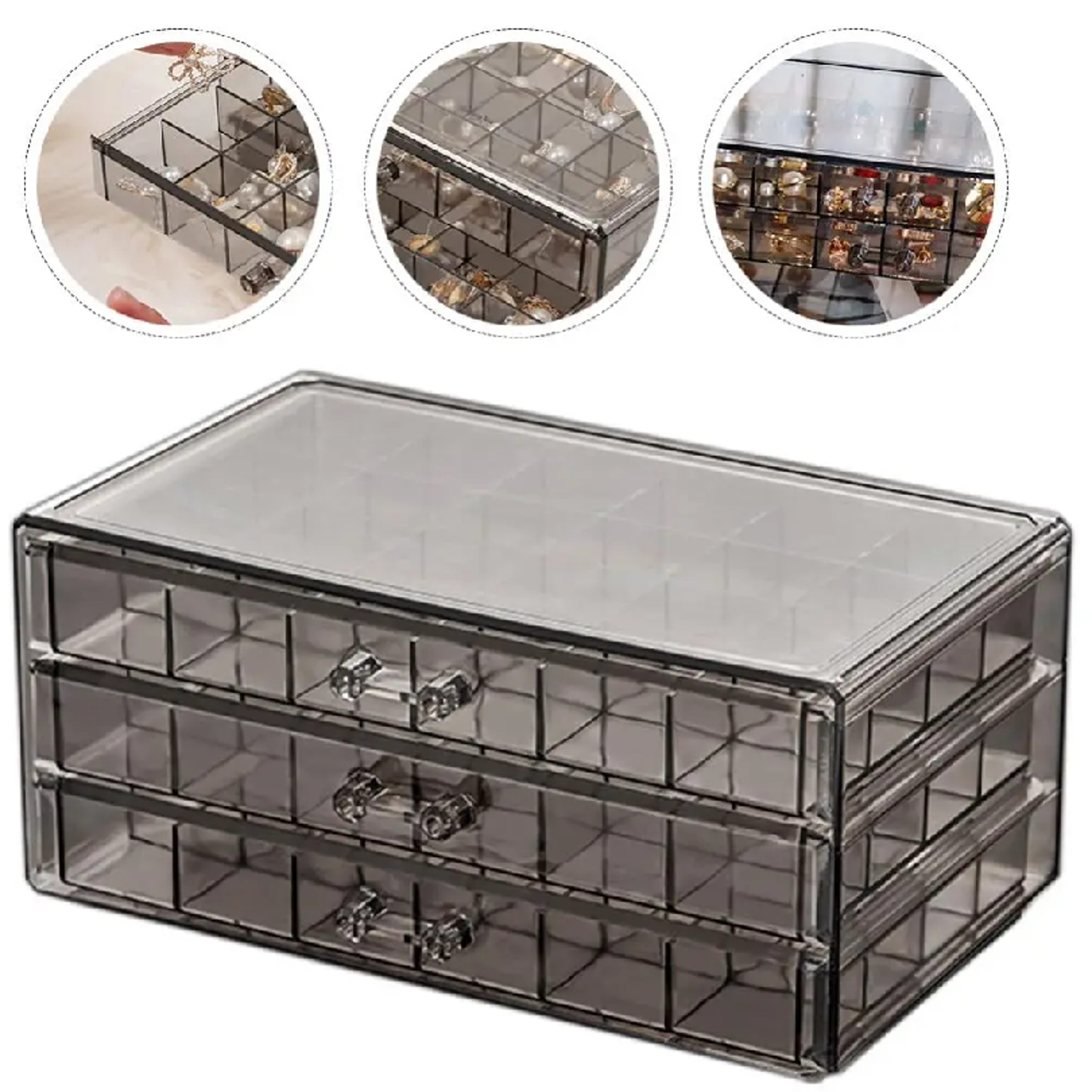 72 grid acrylic jewelry organizer with 3 layer earring storage drawers