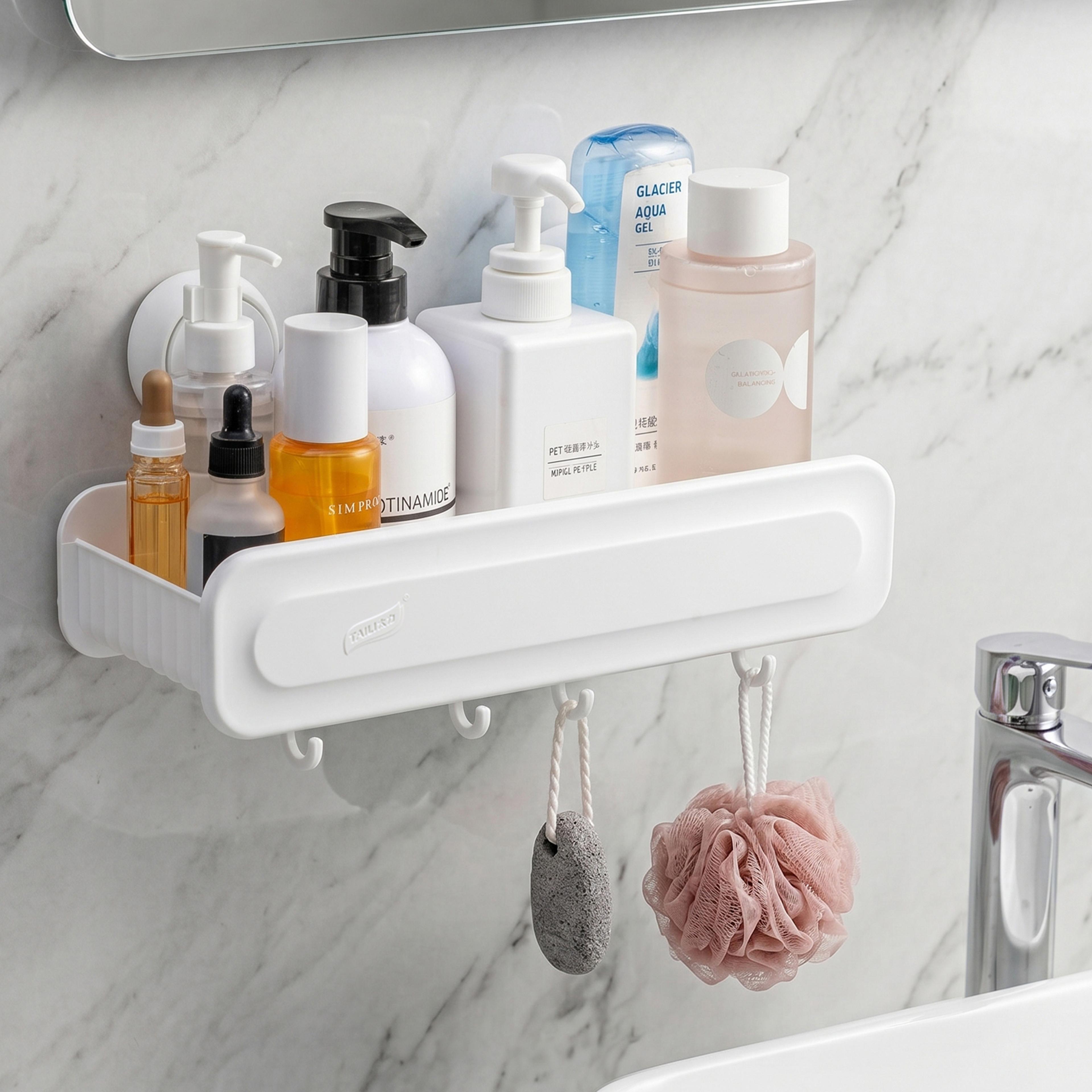 suction cup shower caddy no drill wall mounted bathroom storage rack