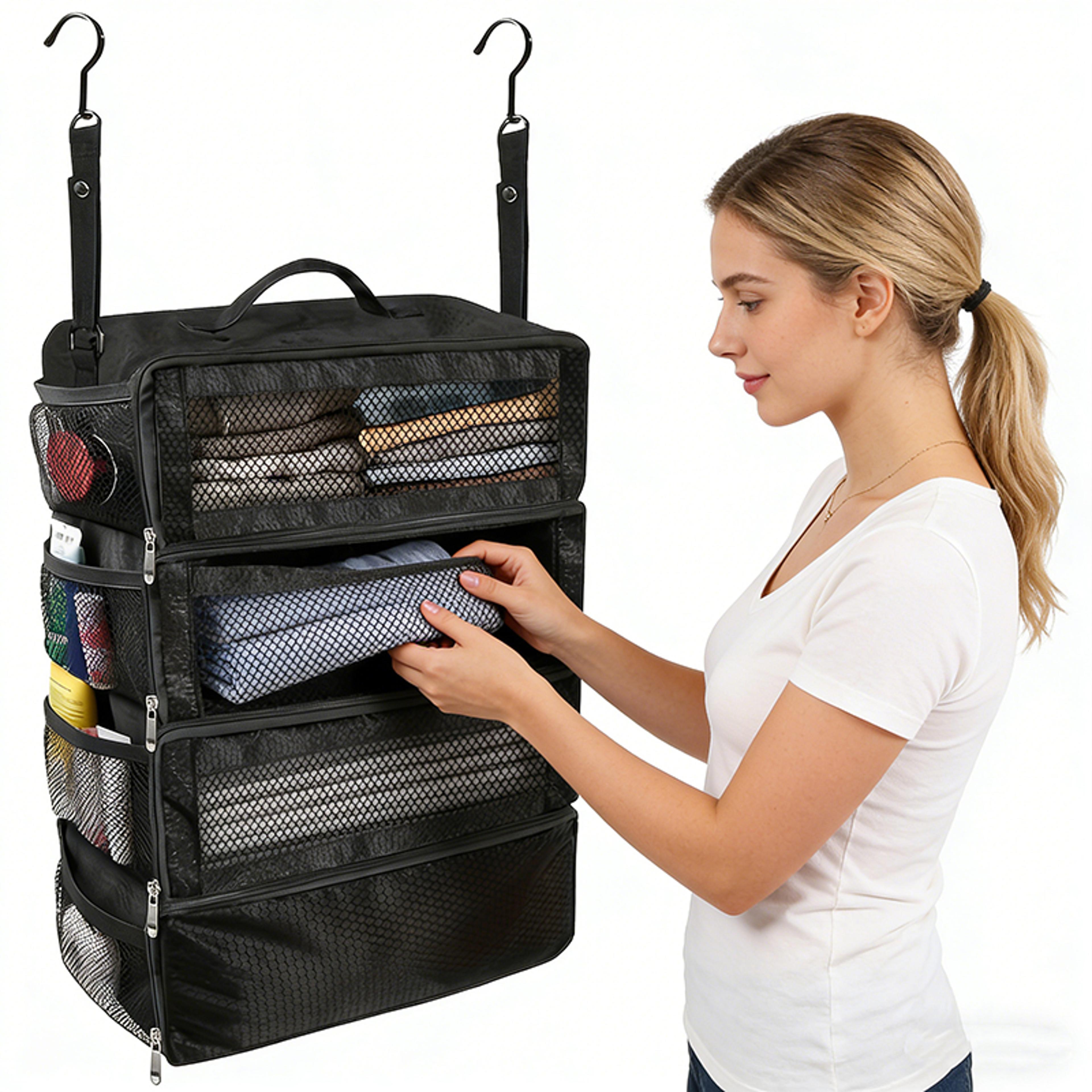 hanging suitcase organizer travel luggage organizer with collapsible storage compartments