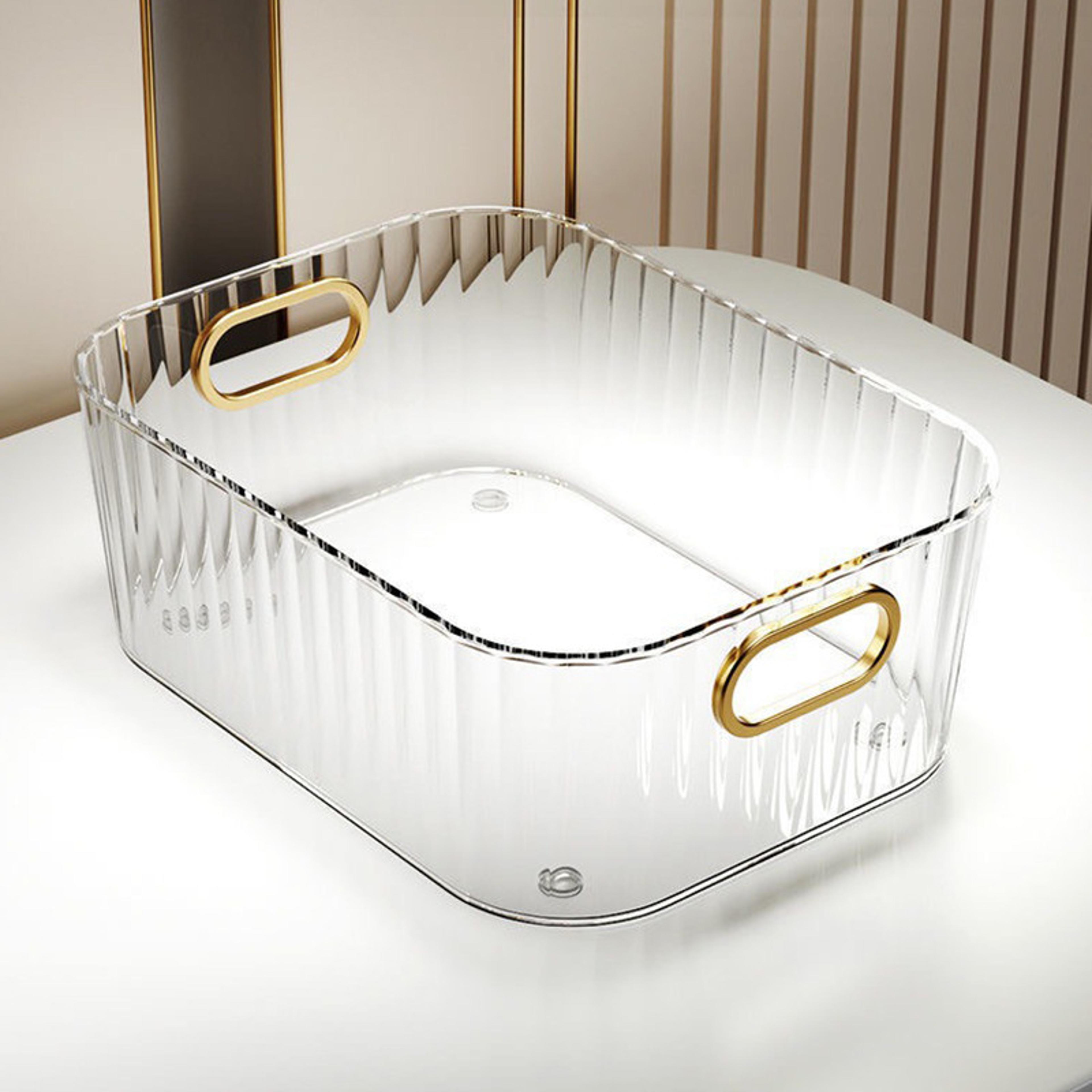 diamond texture makeup organizer with gold handles clear desktop storage basket